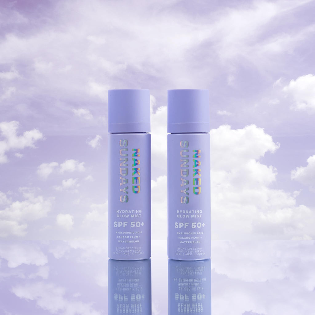 Naked Sundays SPF 50 Hydrating Glow Mist - Lightweight SPF Setting Spray and Face Sunscreen (2 Pack)