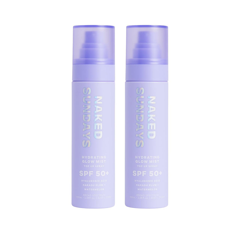 Naked Sundays SPF 50 Hydrating Glow Mist - Lightweight SPF Setting Spray and Face Sunscreen (2 Pack)