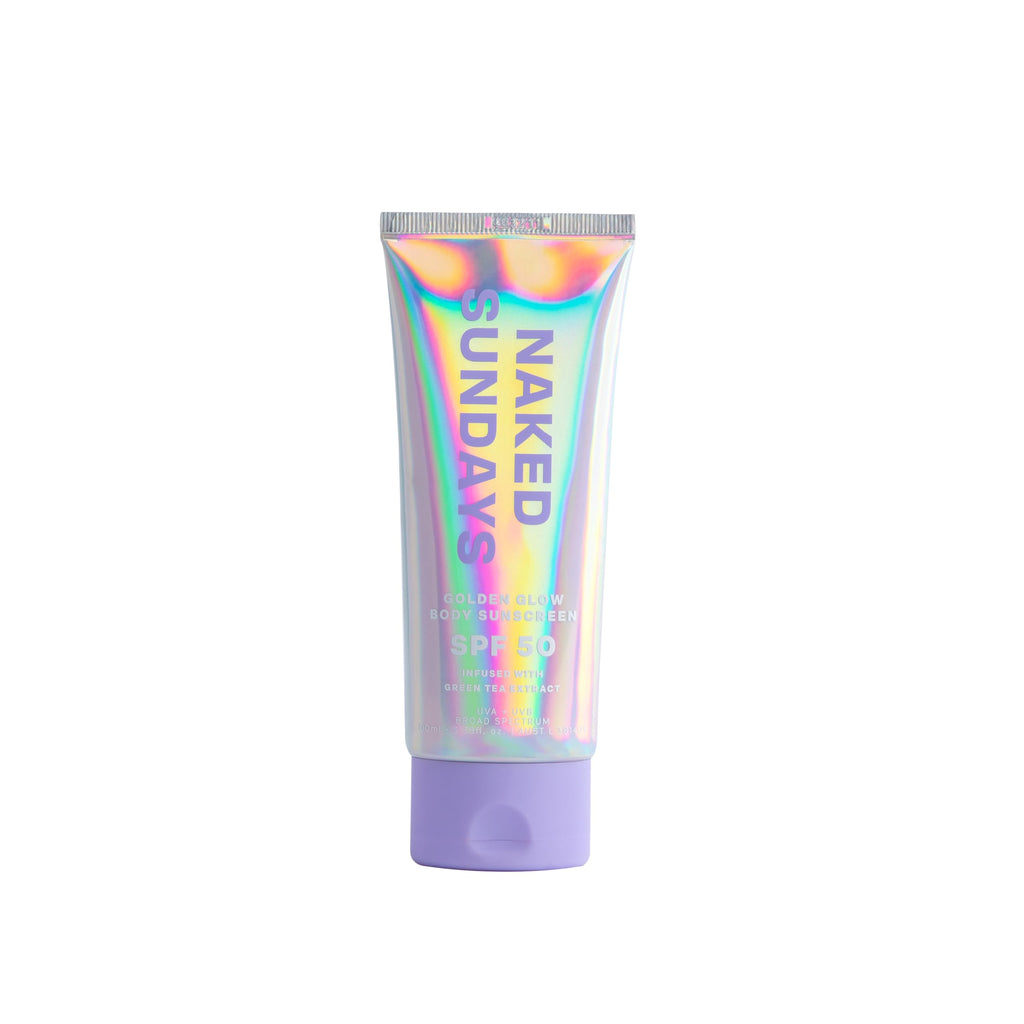 Naked Sundays SPF50 Golden Glow Body Sunscreen – Fragrance-Free, Non-Transfer, 100ml