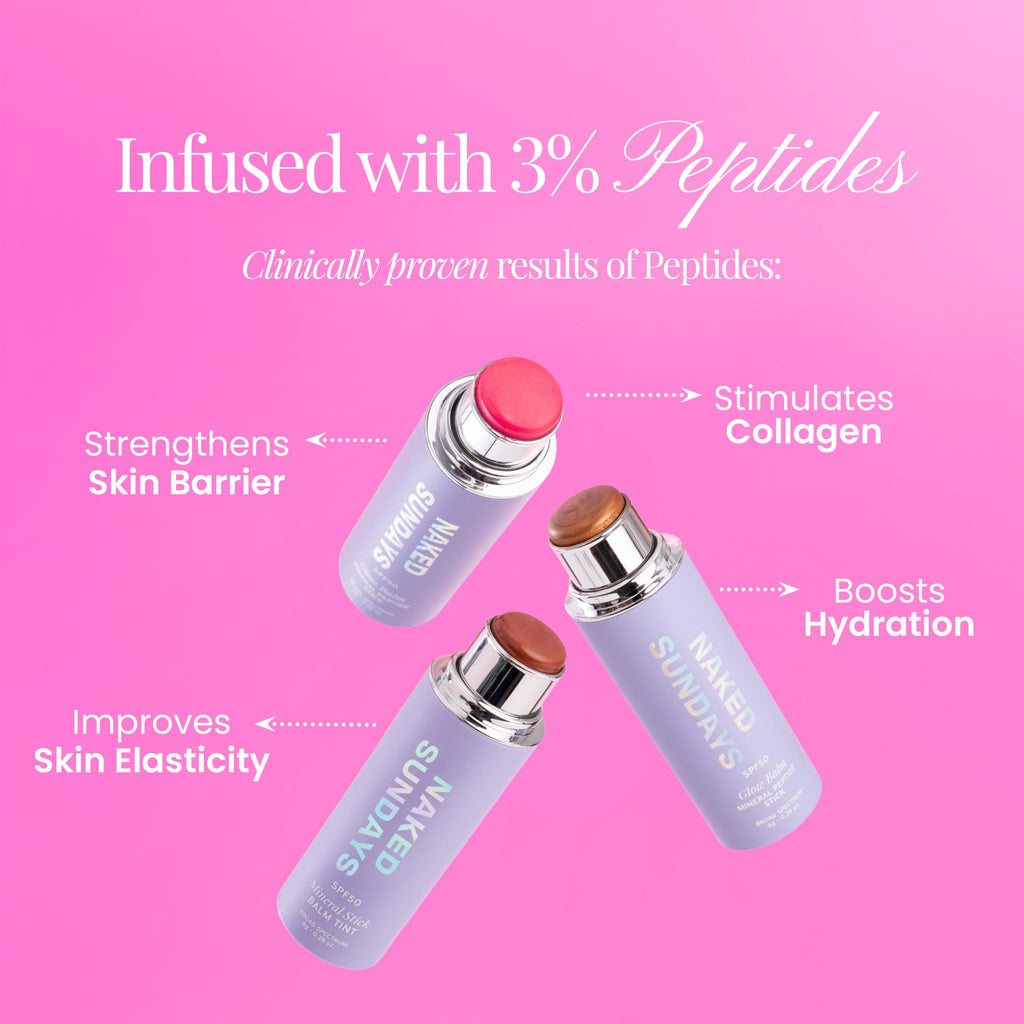 Naked Sundays SPF50 Mineral Glow Balm – Bronze, Peptide-Infused Multi-Use Blush Stick for Cheeks, Lips & Eyes