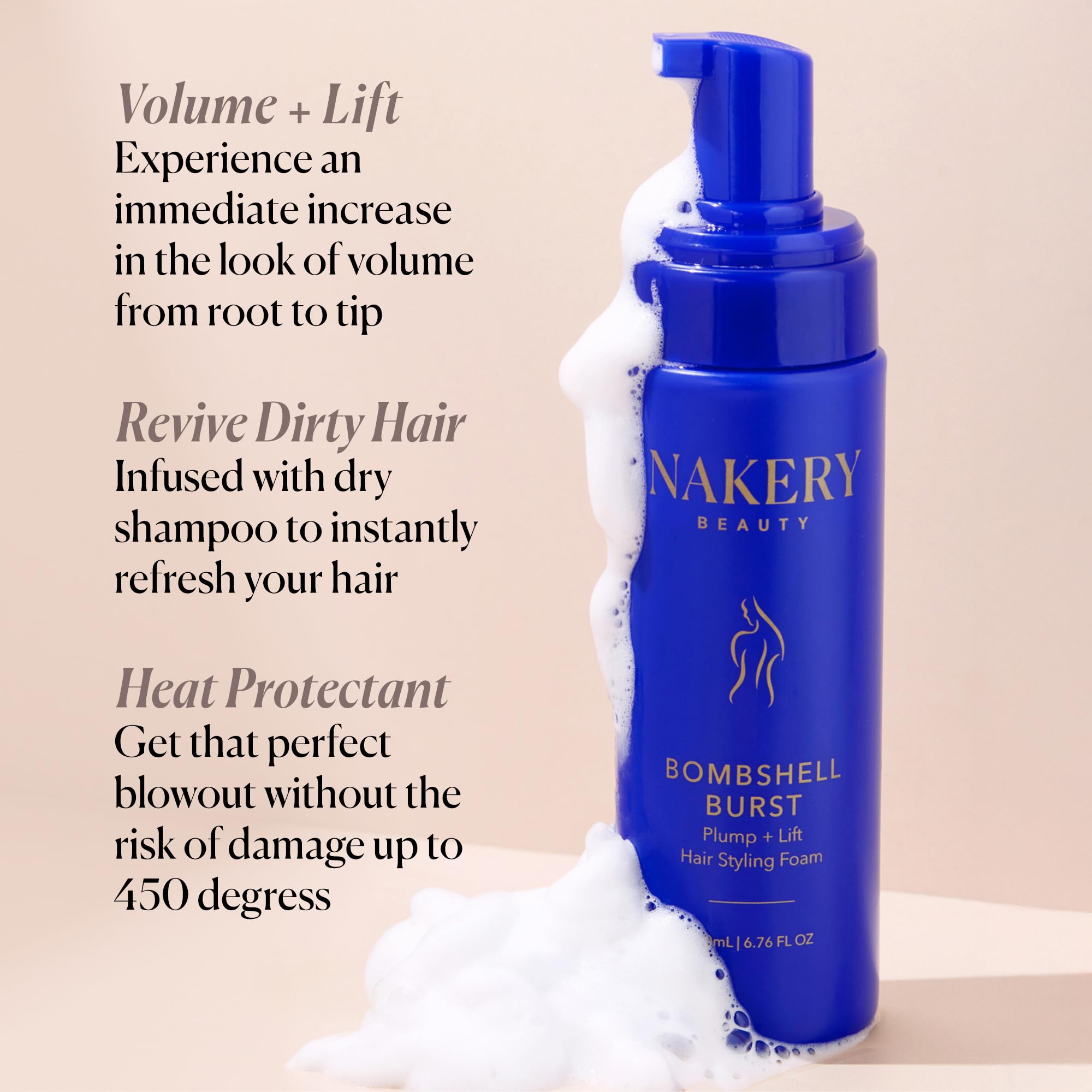 Nakery Bombshell Burst Hair Foam – Volumizing Mousse for All Hair Types with Biotin & Keratin