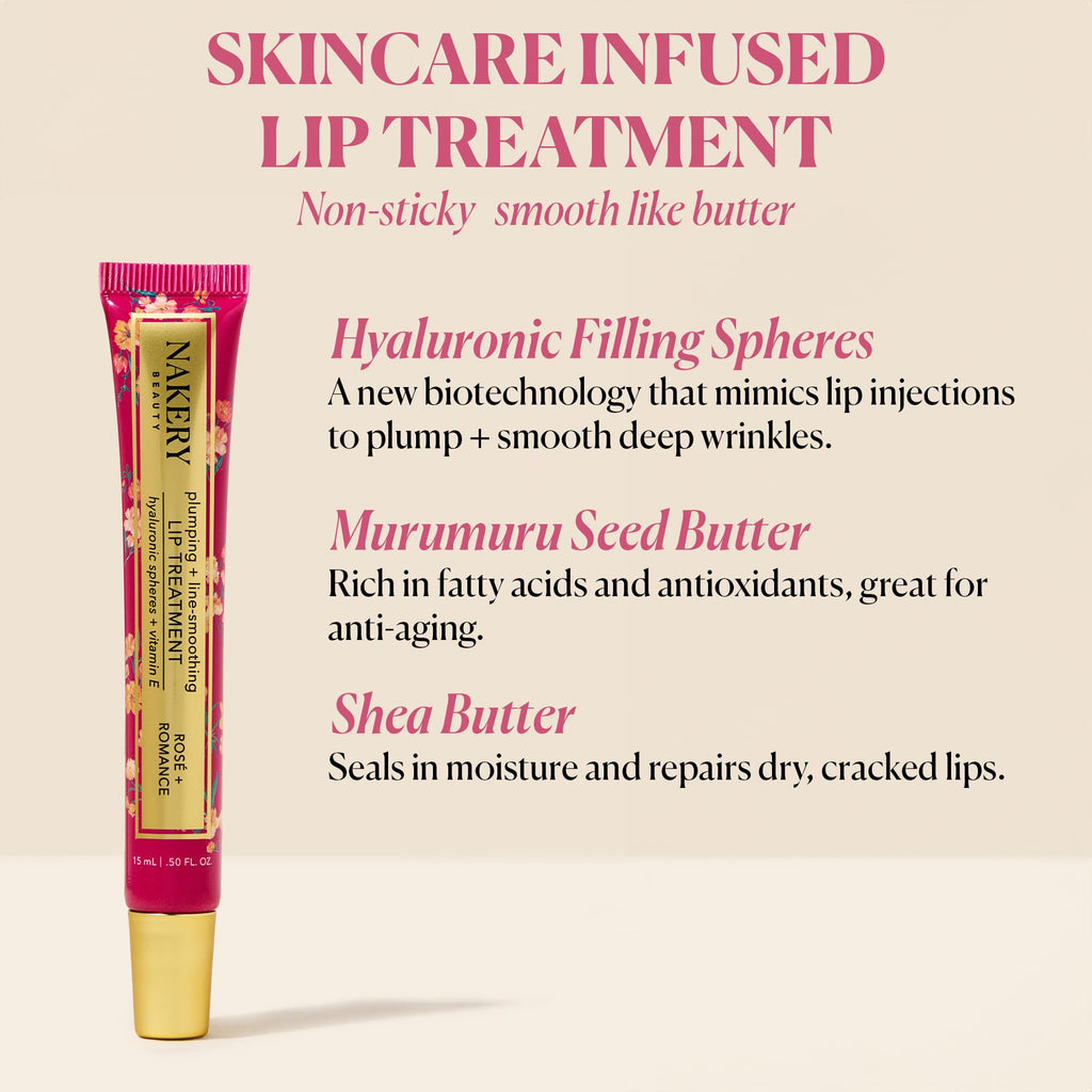Nakery Plumping Lip Treatment – Hyaluronic Acid Lip Plumper for Dry Lips | Rose & Romance