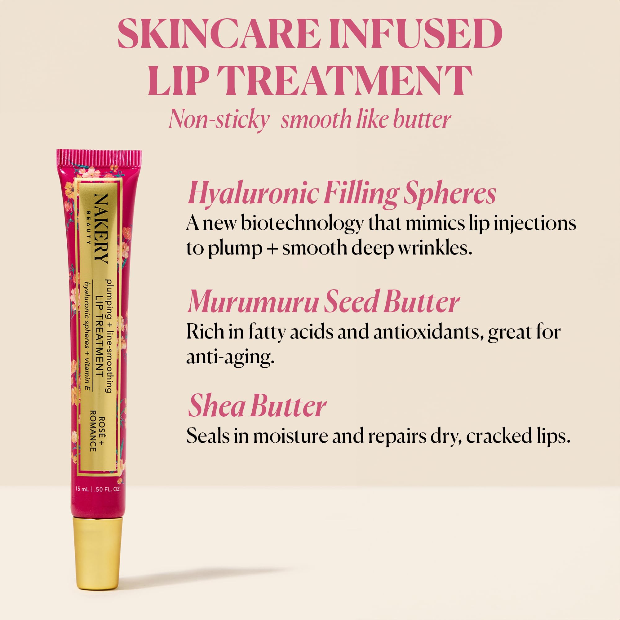 Nakery Plumping Lip Treatment – Hyaluronic Acid Lip Plumper for Dry Lips | Rose & Romance