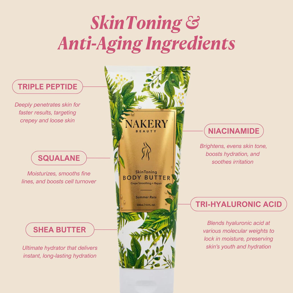 Nakery Skin Toning Body Butter – Peptide Firming Lotion for Crepey Skin | Summer Rain