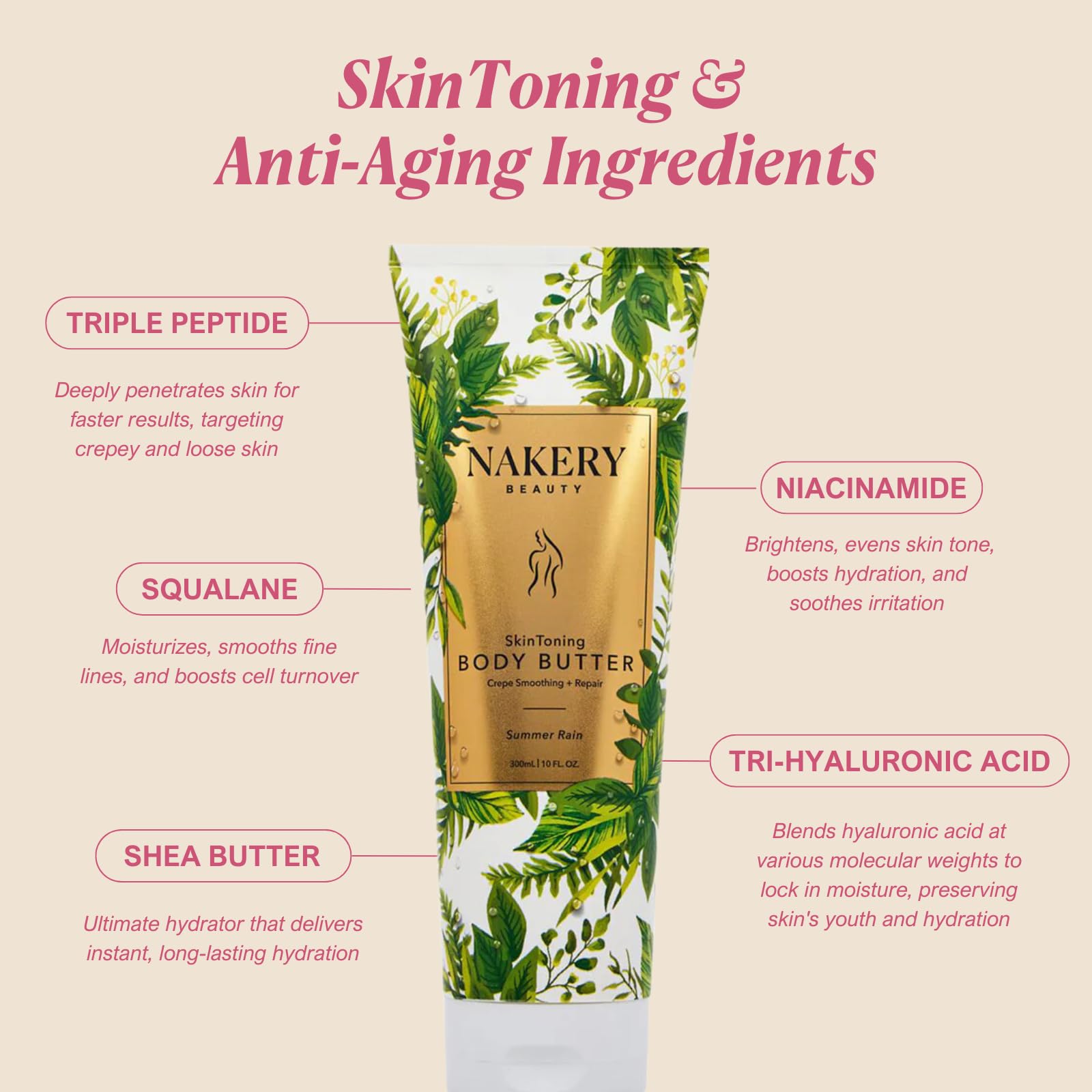 Nakery Skin Toning Body Butter – Peptide Firming Lotion for Crepey Skin | Summer Rain