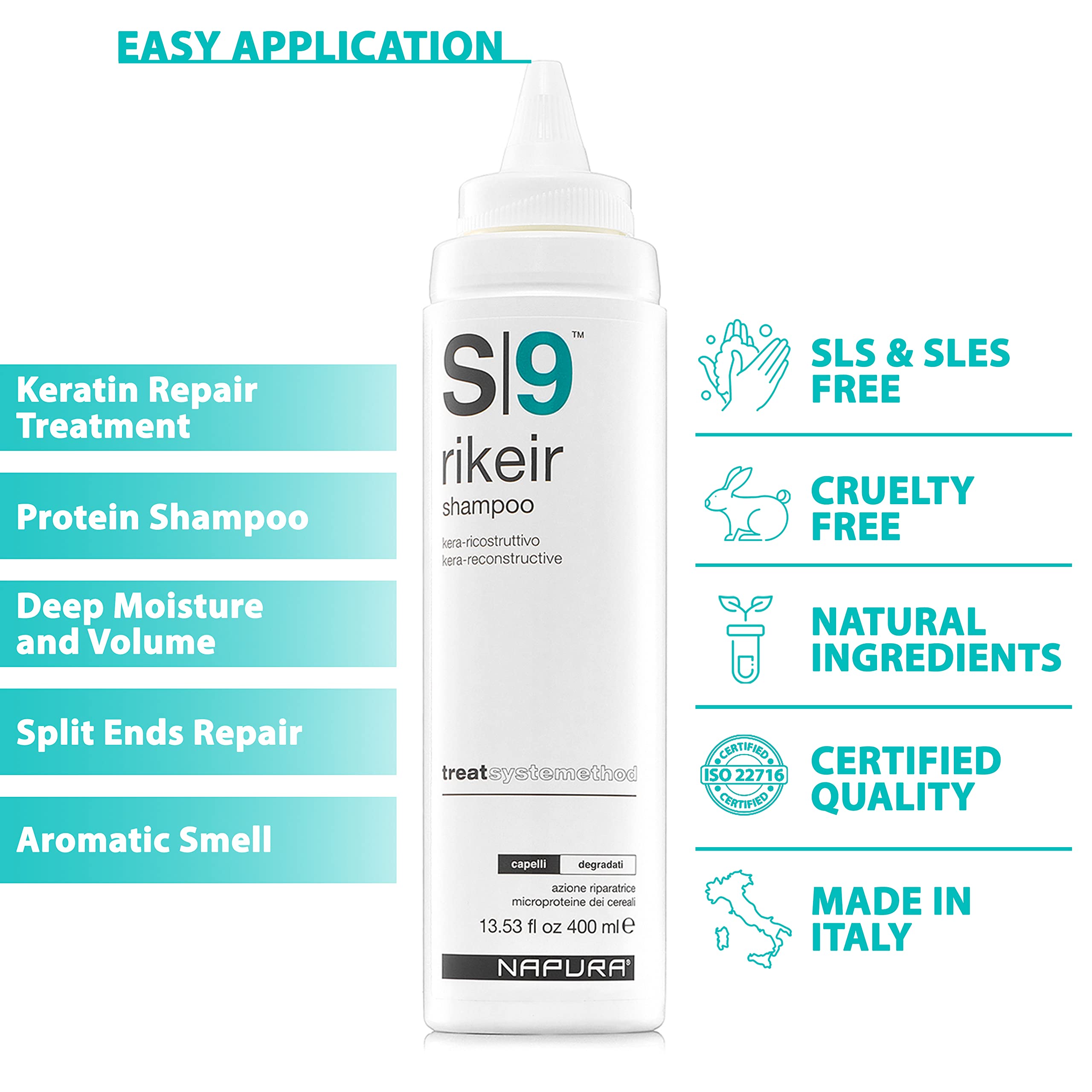 NAPURA S9 Professional Moisturizing Shampoo for Damaged Hair | Sulfate & Paraben Free, Color Safe