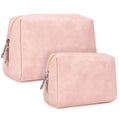 Narwey 2 Pack Vegan Leather Makeup Bags | Large & Small Zipper Pouches for Travel – Orange Pink