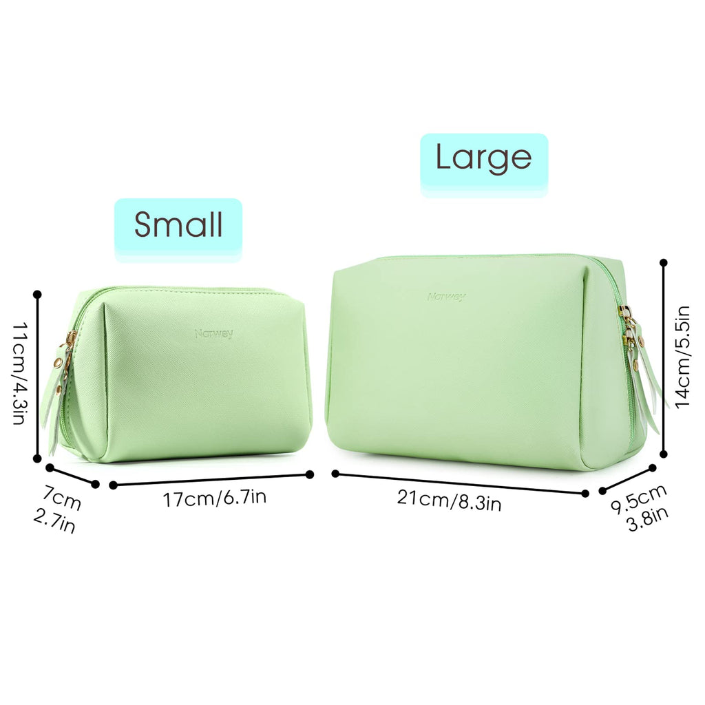 Narwey PU Leather Makeup Bag – Large Green Travel Organizer with Compartments