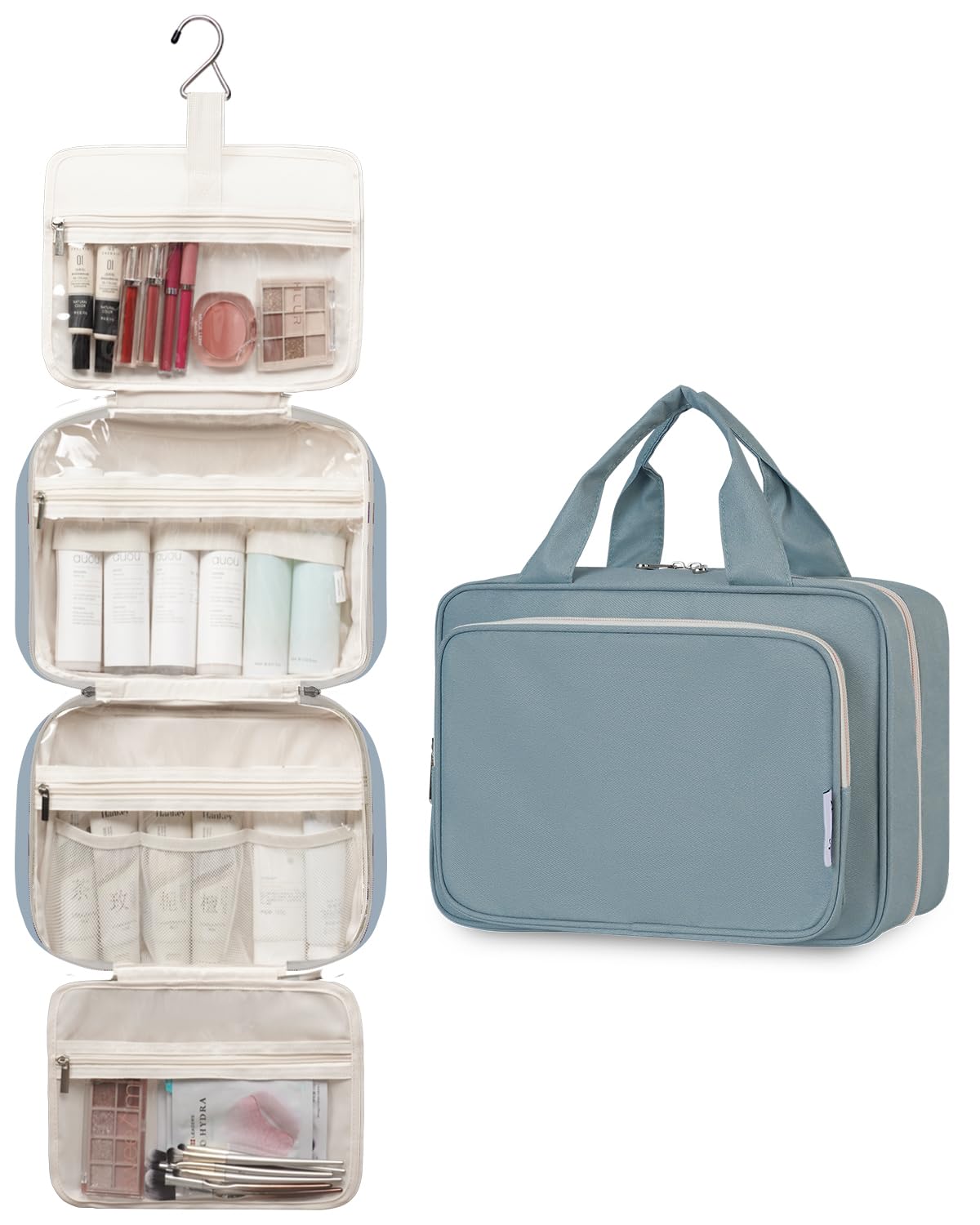 Narwey Travel Toiletry Bag for Women - Large Hanging Organizer, Greyish Blue