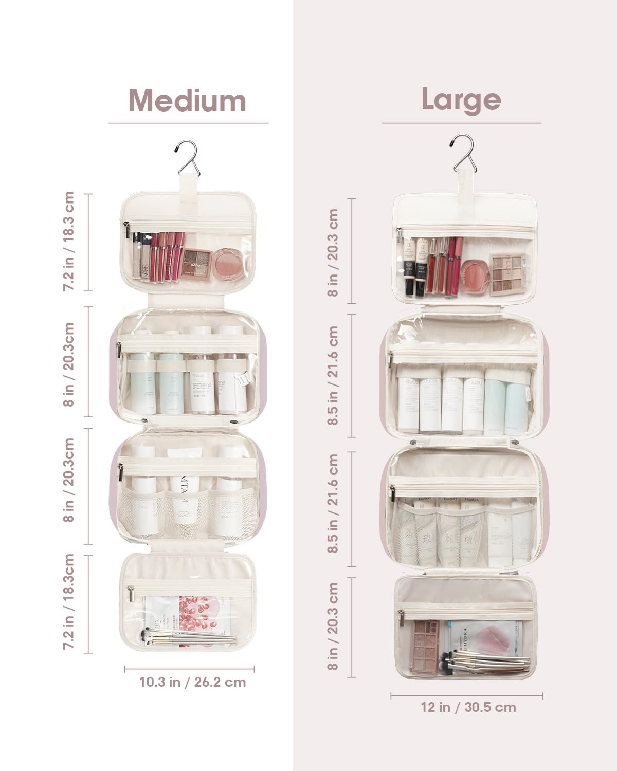 Narwey Travel Toiletry Bag for Women Large Dusty Rose – Hanging Organizer