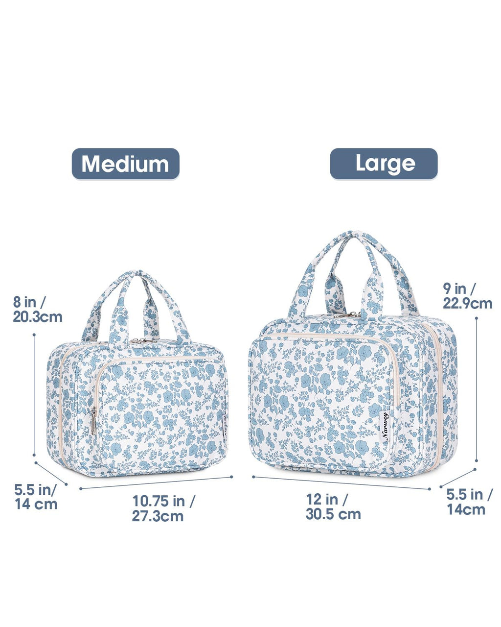 Narwey Travel Toiletry Bag Large Hanging Organizer – Little Blue Flower