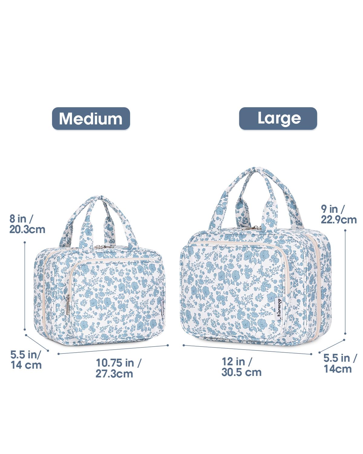Narwey Travel Toiletry Bag Large Hanging Organizer – Little Blue Flower