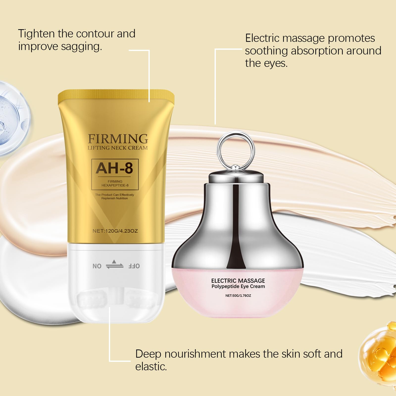 Nascence AH-8 Neck & Eye Cream Set – Electric Massage, Red Light Therapy & Deep Moisturizer