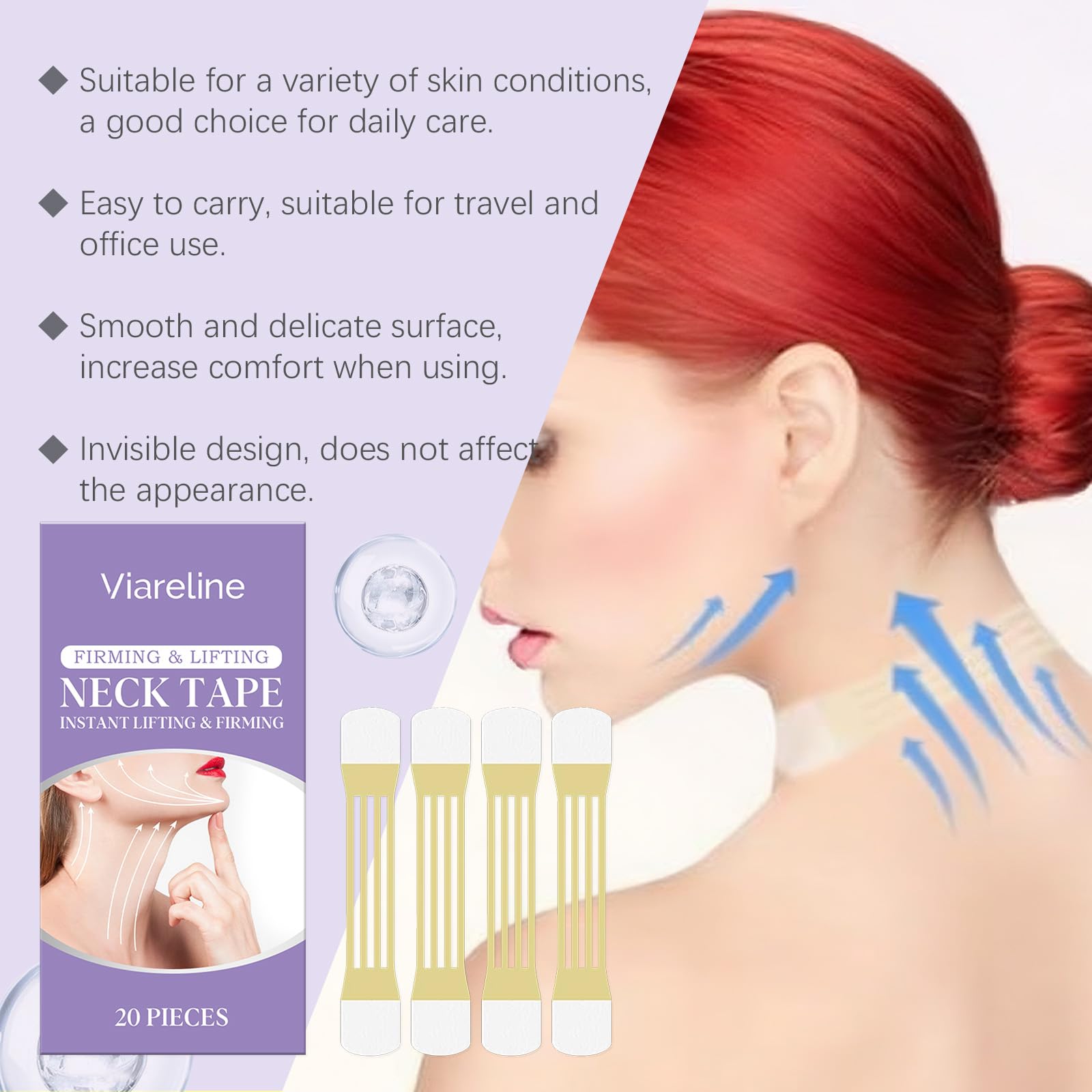 Nascence Neck Lift Tape – Invisible, Hypoallergenic 20 Pcs for a Smoother Neck