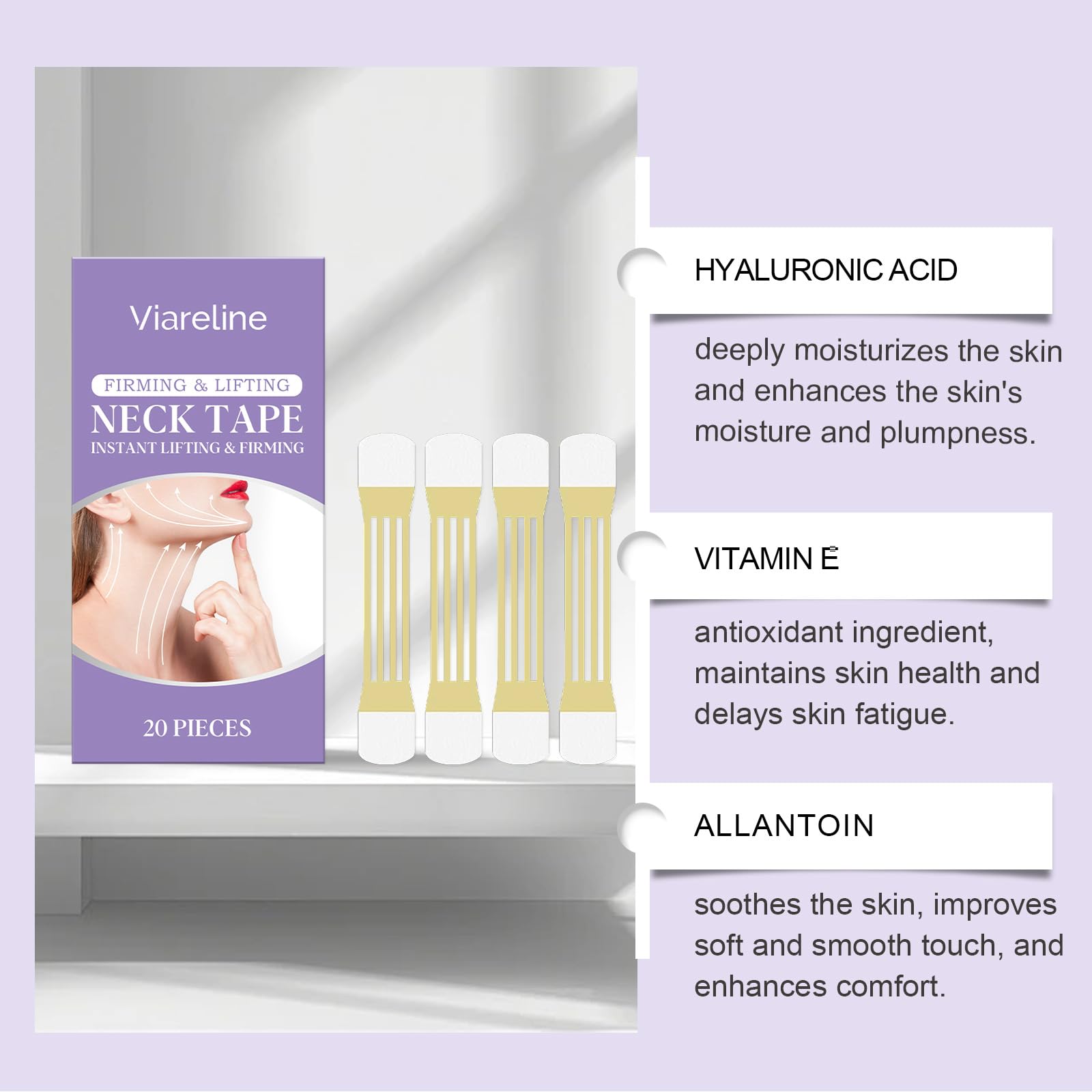 Nascence Neck Lift Tape – Invisible, Hypoallergenic 20 Pcs for a Smoother Neck