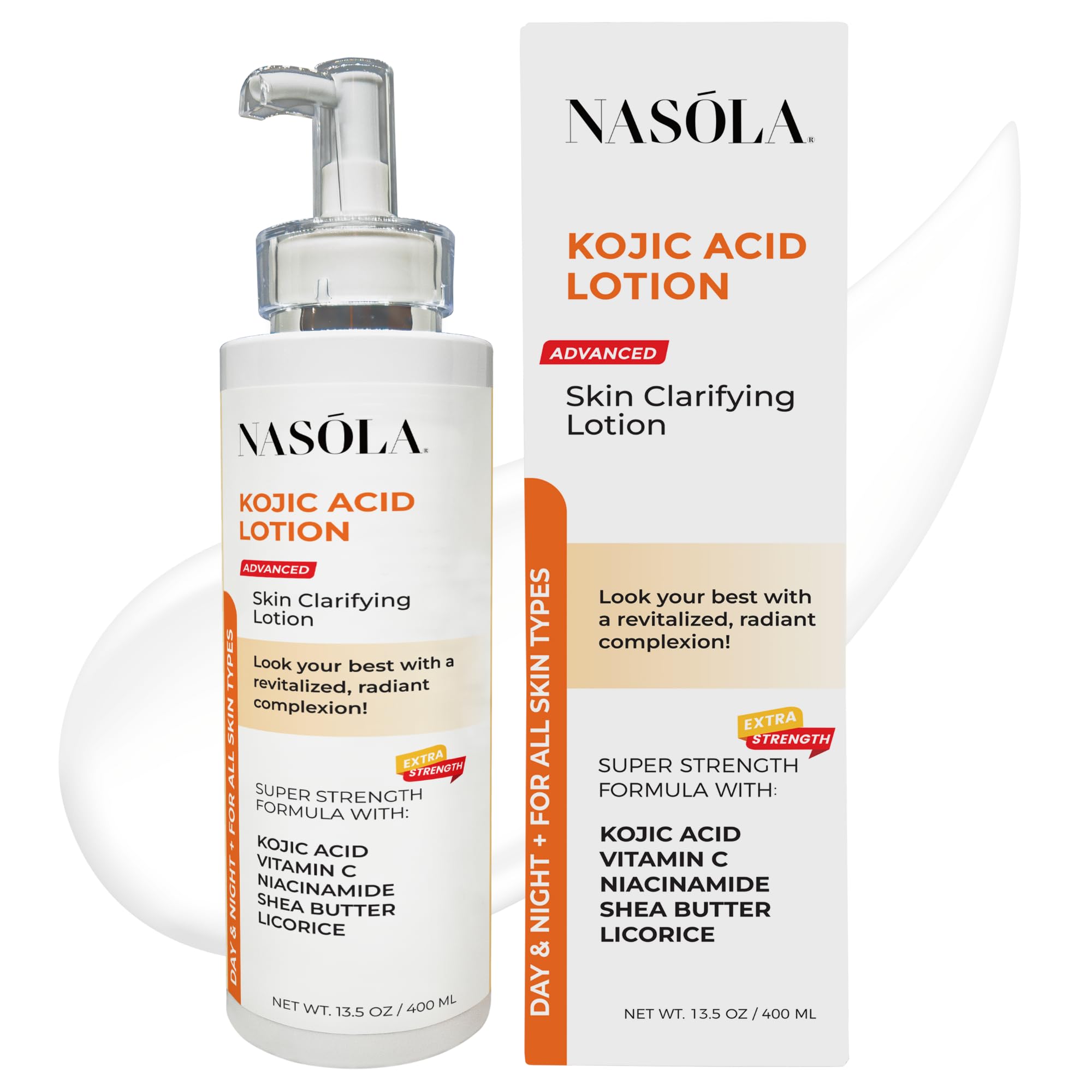 Nasola Kojic Acid Lotion - Natural Skin Clarifying with Vitamin C, Niacinamide & Shea Butter