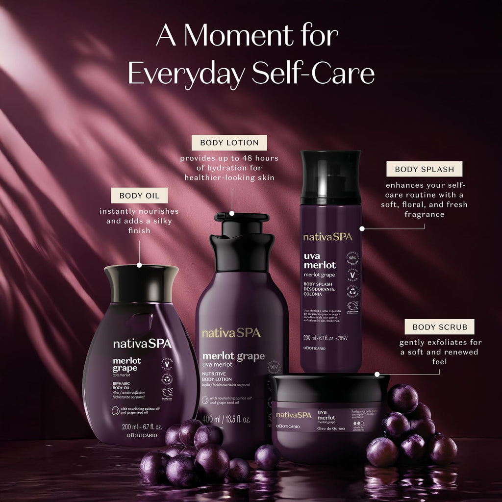 NATIVA SPA by O Boticário Merlot Grape Body Lotion – Deep Hydration with Quinoa & Grape Seed Oil, 400ml