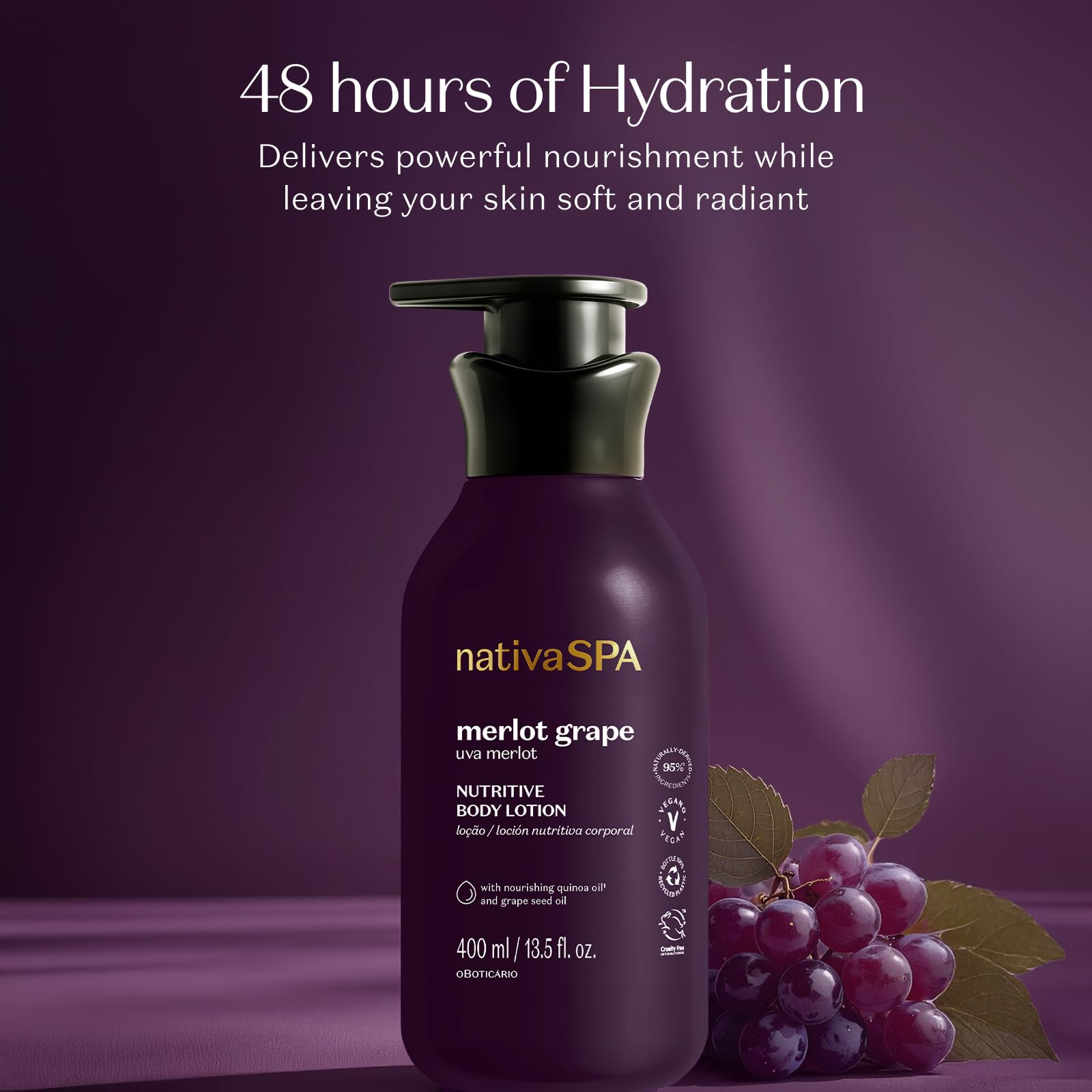 NATIVA SPA by O Boticário Merlot Grape Body Lotion – Deep Hydration with Quinoa & Grape Seed Oil, 400ml
