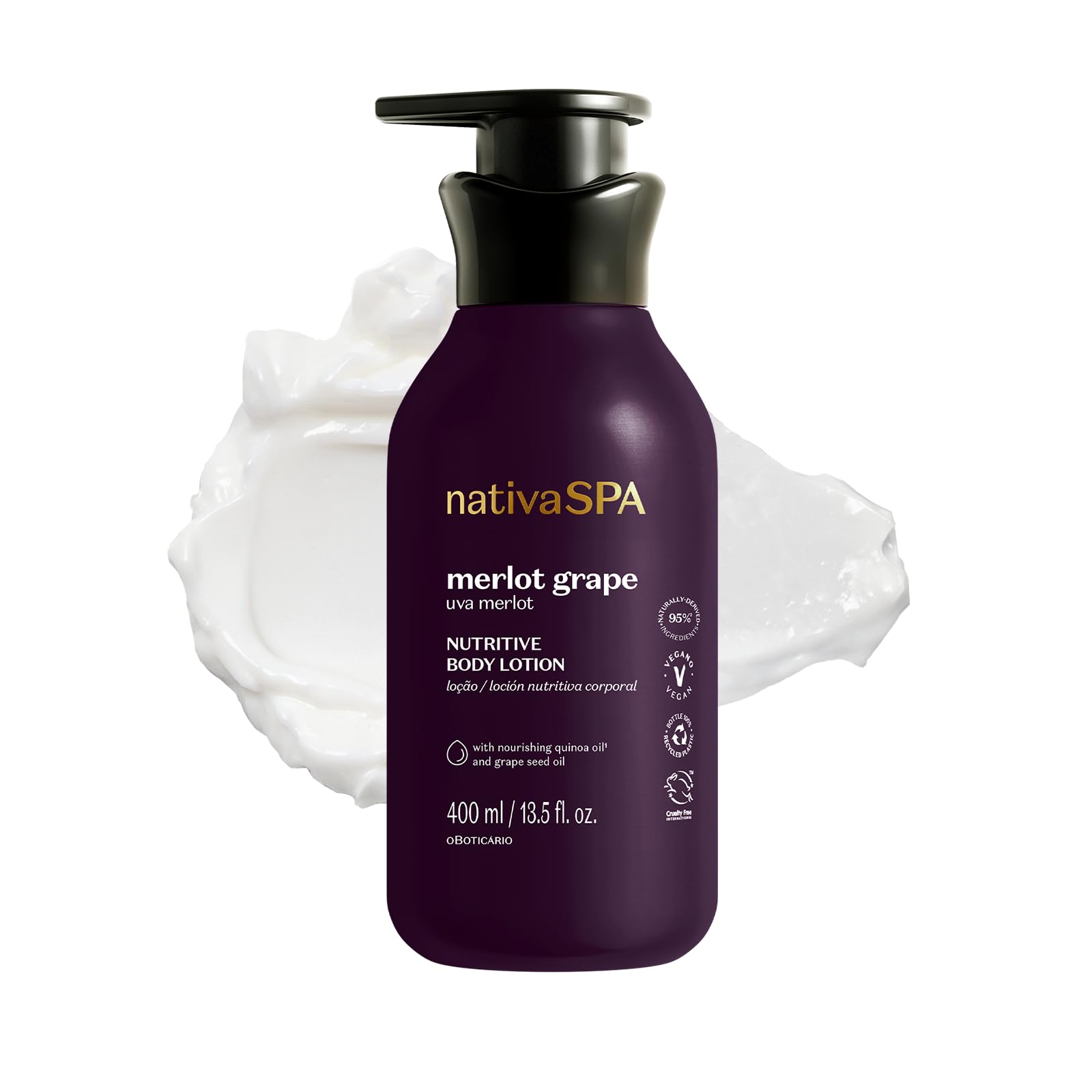 NATIVA SPA by O Boticário Merlot Grape Body Lotion – Deep Hydration with Quinoa & Grape Seed Oil, 400ml
