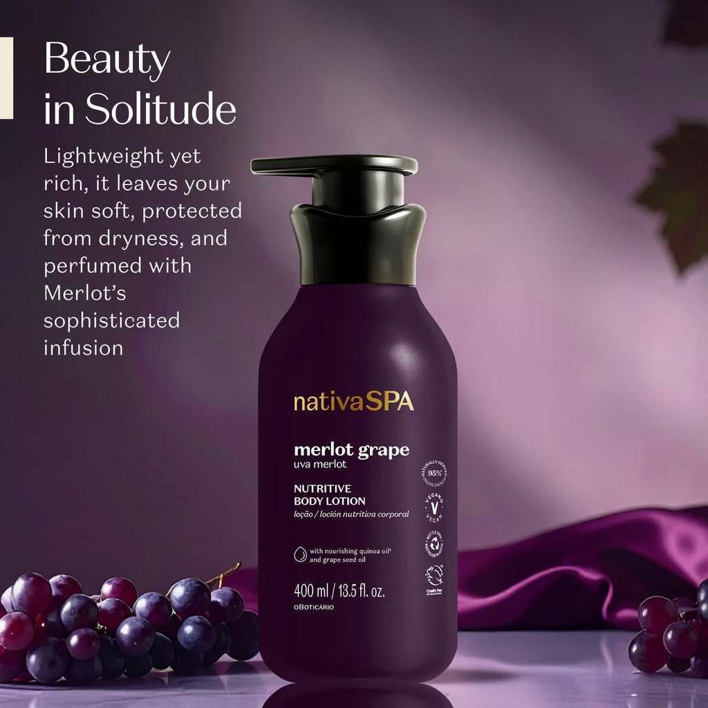 NATIVA SPA by O Boticário Merlot Grape Body Lotion – Deep Hydration with Quinoa & Grape Seed Oil, 400ml