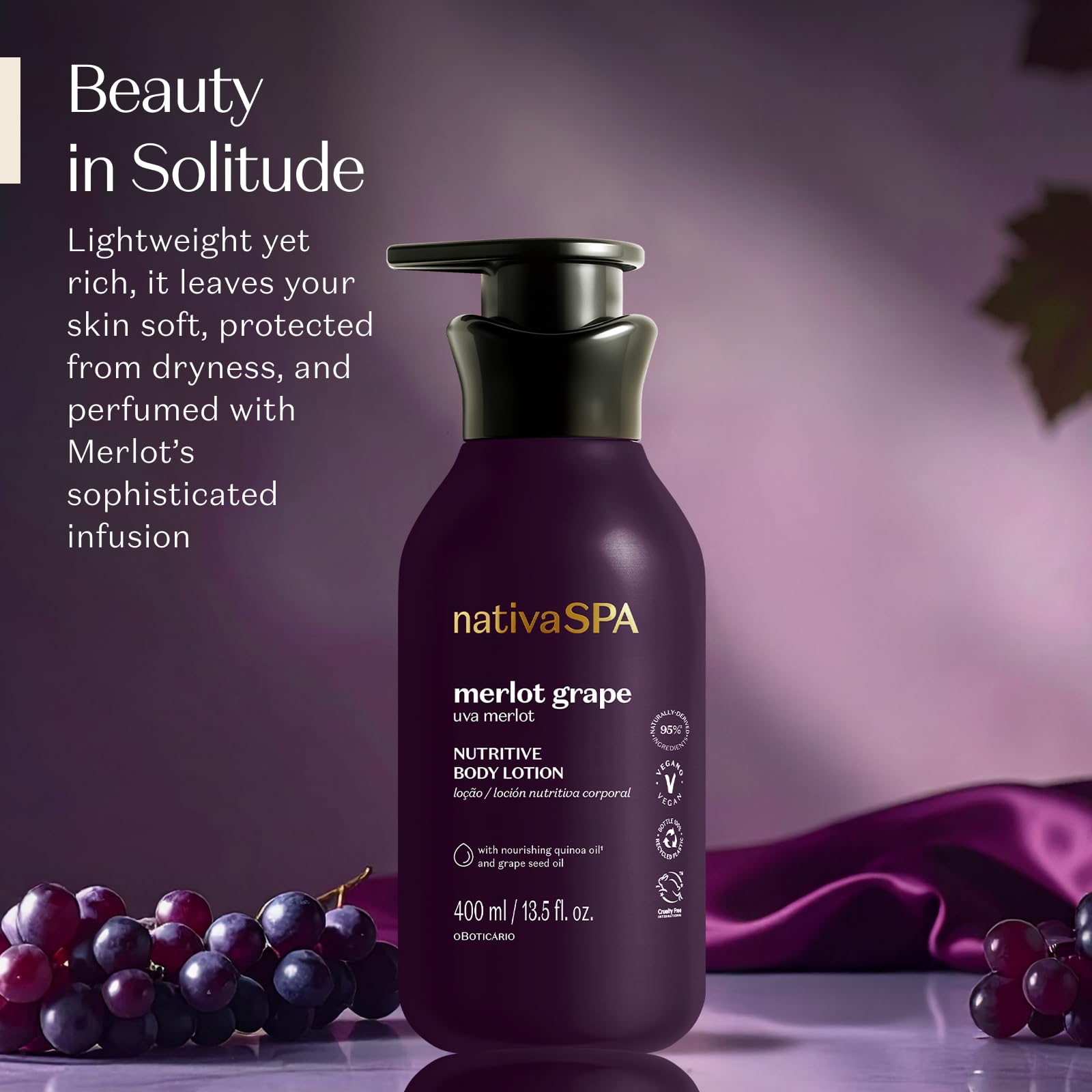 NATIVA SPA by O Boticário Merlot Grape Body Lotion – Deep Hydration with Quinoa & Grape Seed Oil, 400ml