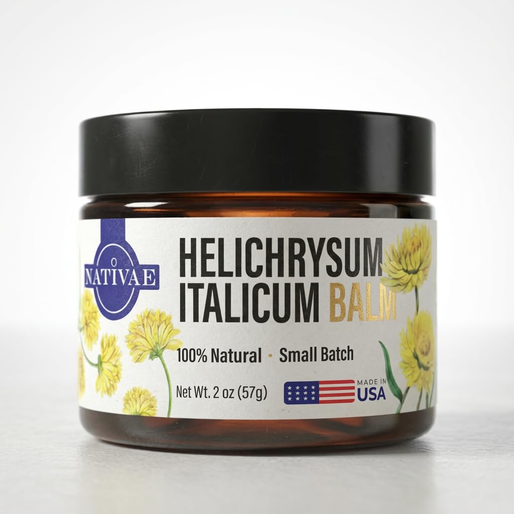 Nativae Helichrysum Balm – Helichrysum Italicum Essential Oil Skin Cream for Bruises, Veins, Burns & Redness – Soothing Moisturizer for Face & Body