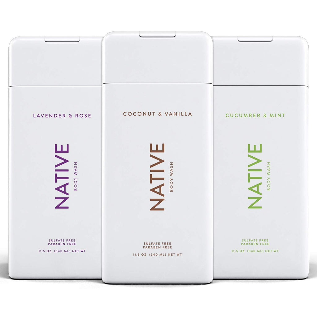 Native Body Wash 3 Pack – SLS & Paraben Free, Cucumber Mint, Coconut Vanilla, Lavender Rose