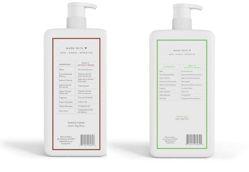 Native Body Wash Dual-Pack 36 oz – Coconut & Vanilla, Cucumber & Mint