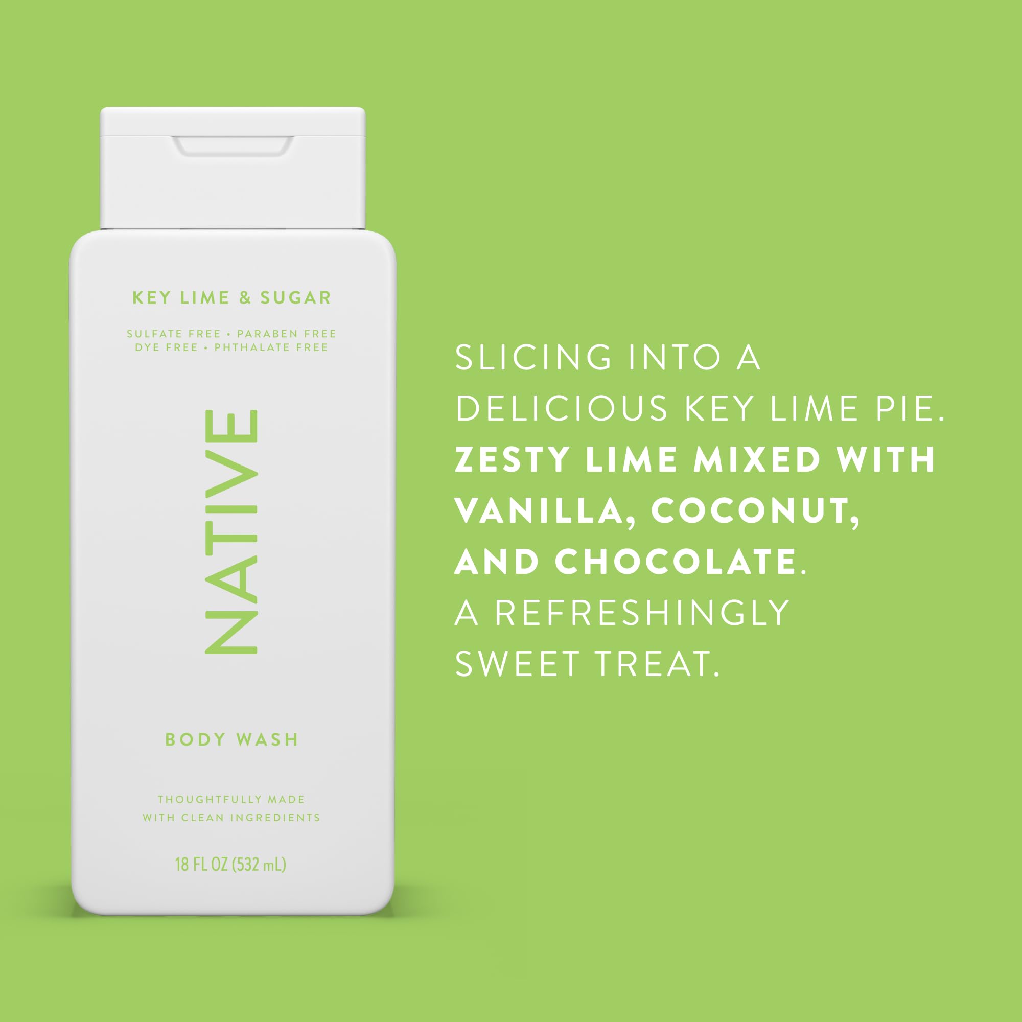 Native Body Wash – Naturally Derived Ingredients, Key Lime & Sugar, 18 oz