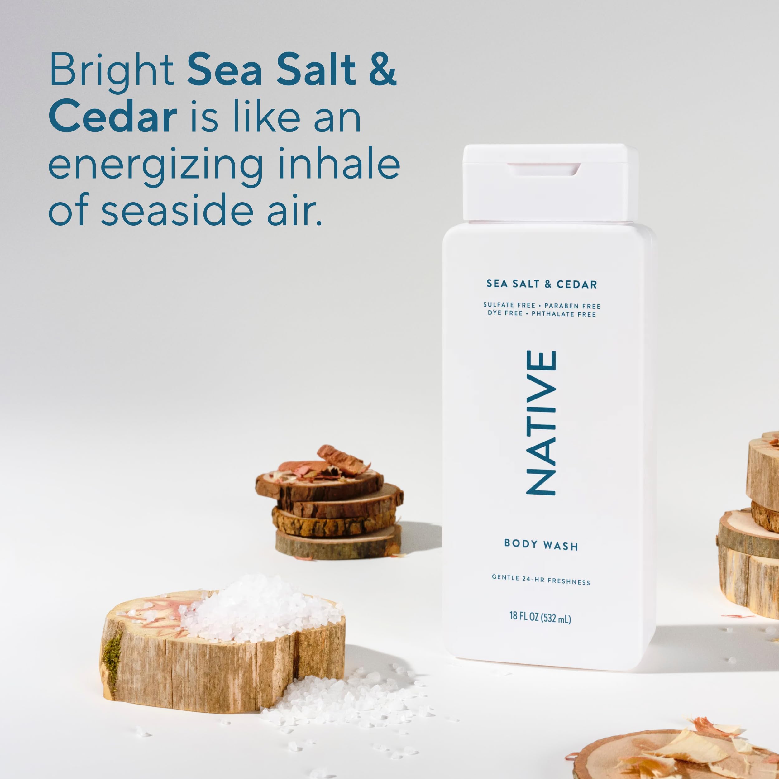 Native Body Wash Sea Salt & Cedar — Sulfate Free, Paraben Free, Dye Free, Hydrating 18 oz