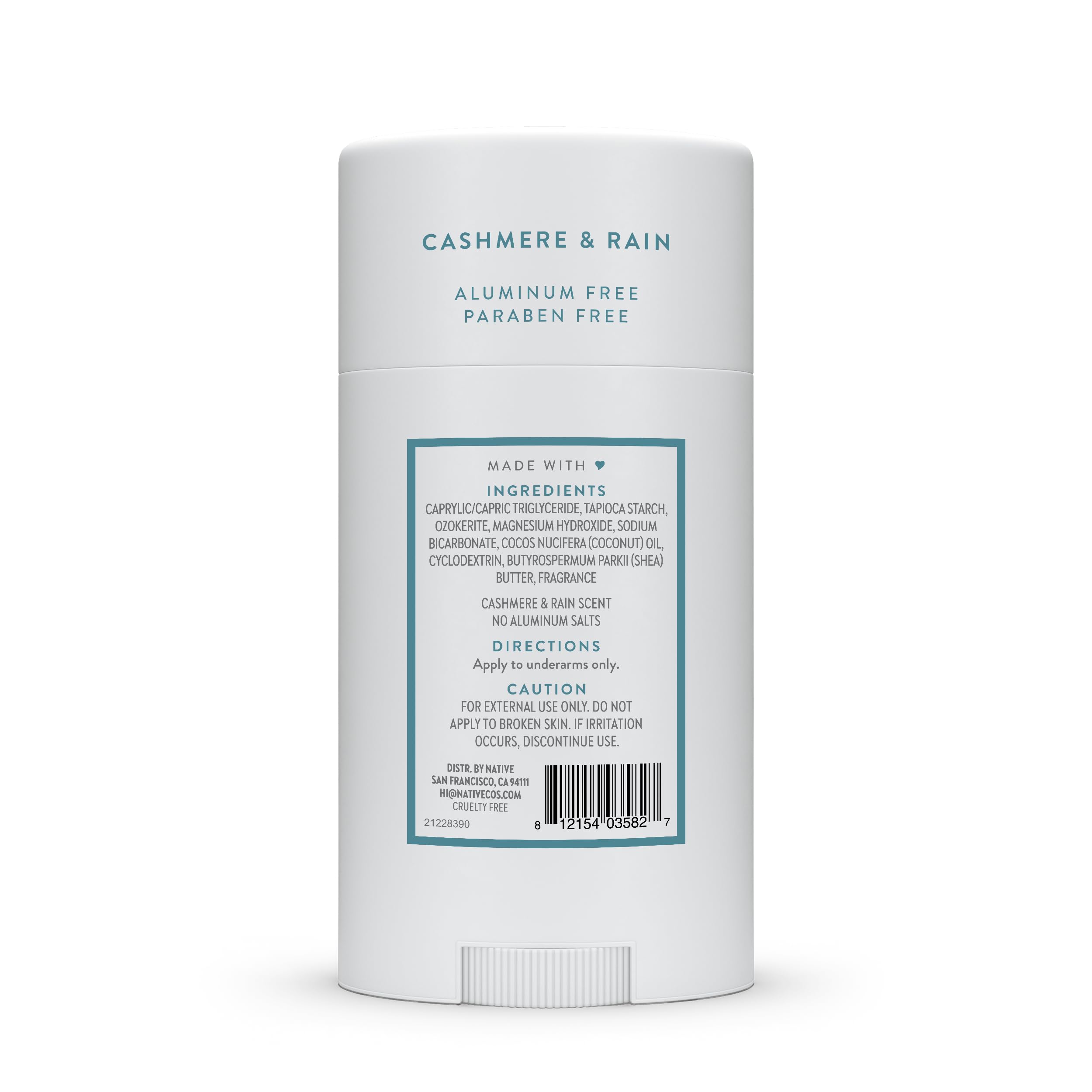 Native Cashmere & Rain Deodorant – Aluminum-Free 72-Hour Odor Protection (2.65 oz)