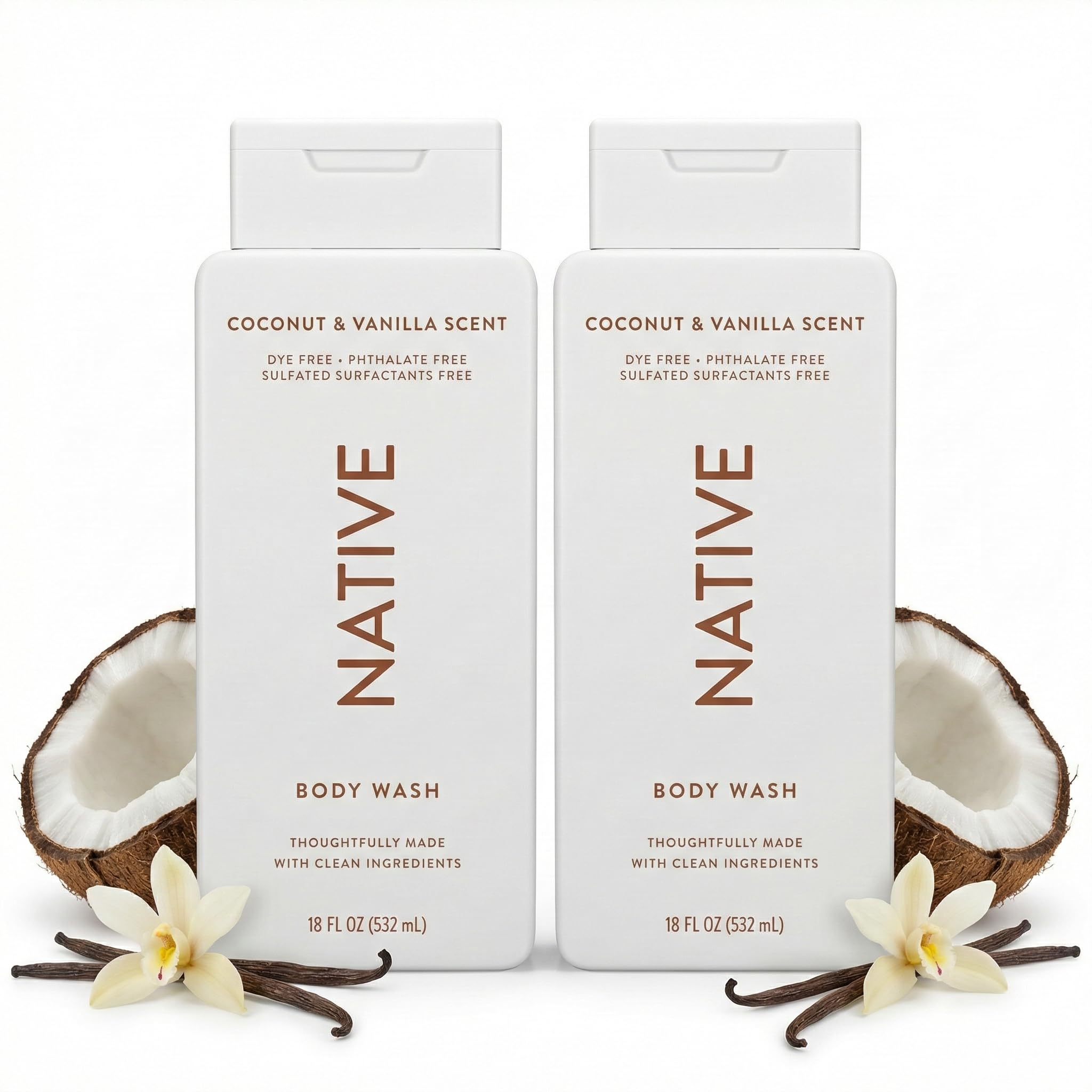 Native Body Wash 2 Pack – Coconut Vanilla, Sulfate Free, 18 oz Each