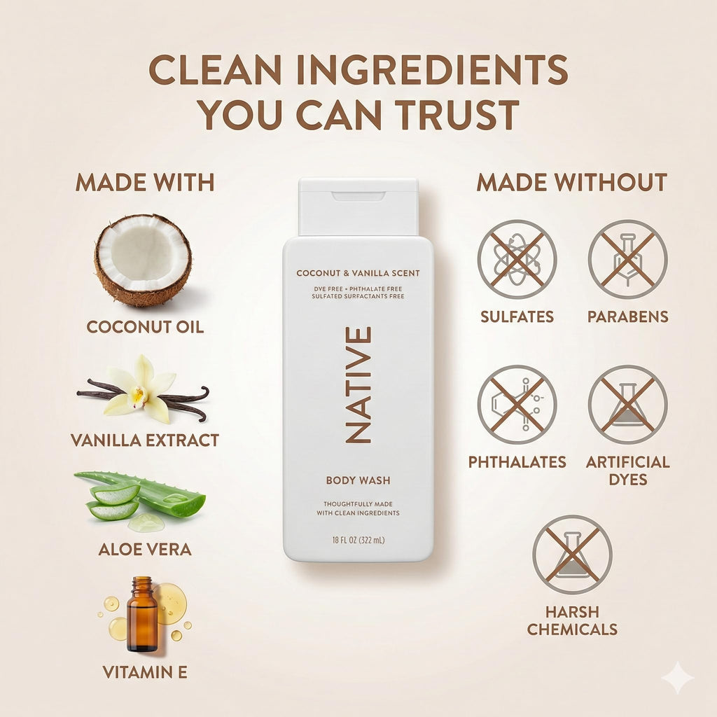 Native Body Wash 2 Pack – Coconut Vanilla, Sulfate Free, 18 oz Each