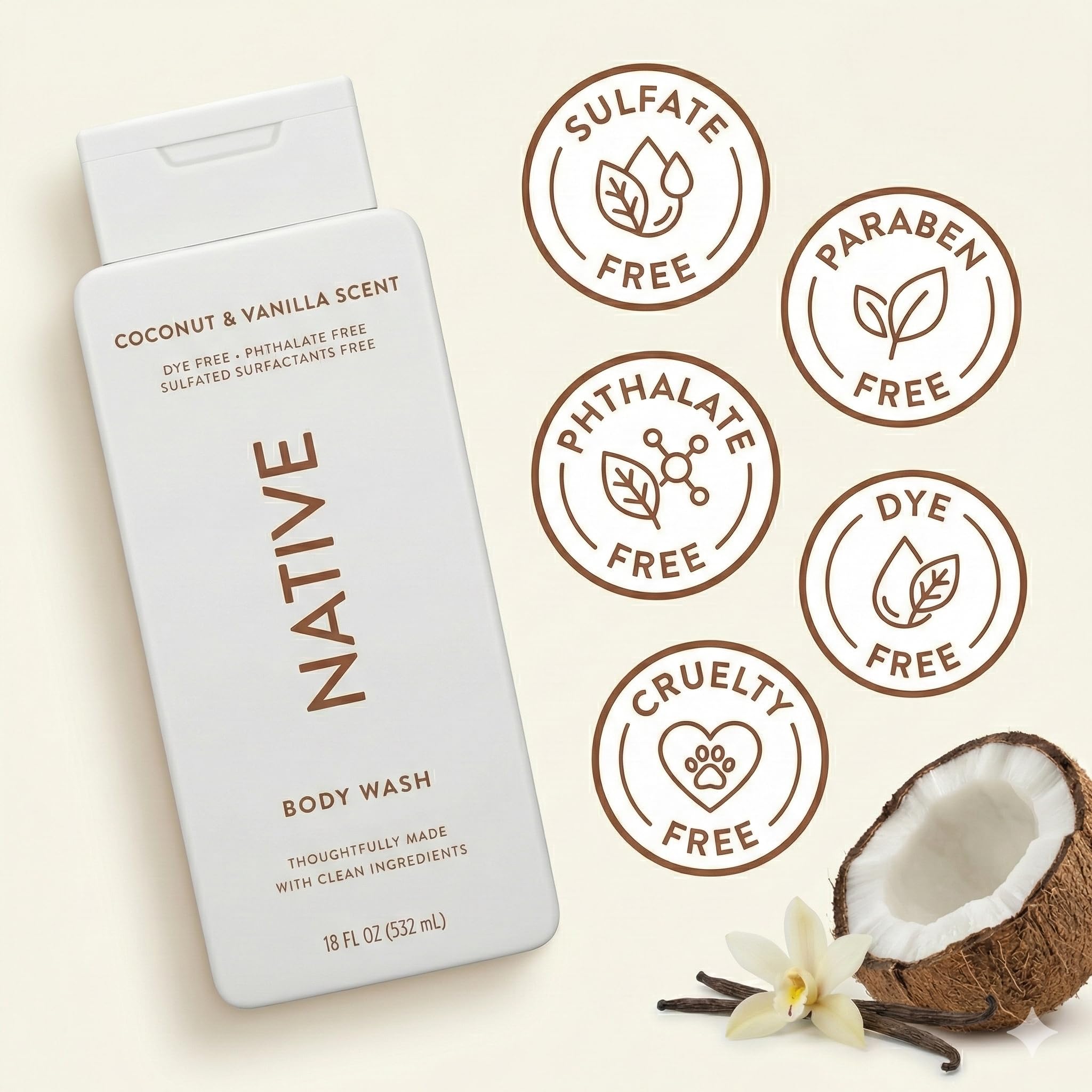 Native Body Wash 2 Pack – Coconut Vanilla, Sulfate Free, 18 oz Each