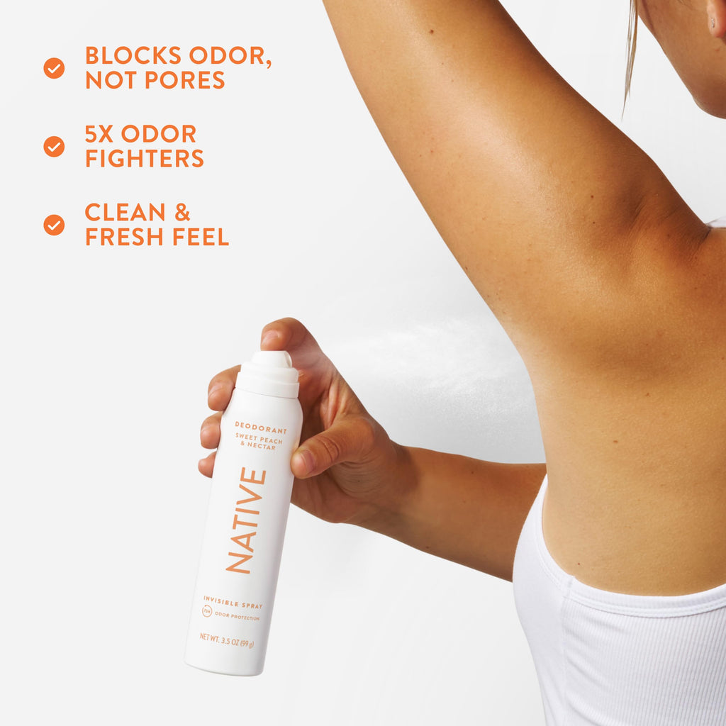 Native Deodorant Spray: Sweet Peach & Nectar – 72-Hour Odor Protection, Aluminum Free