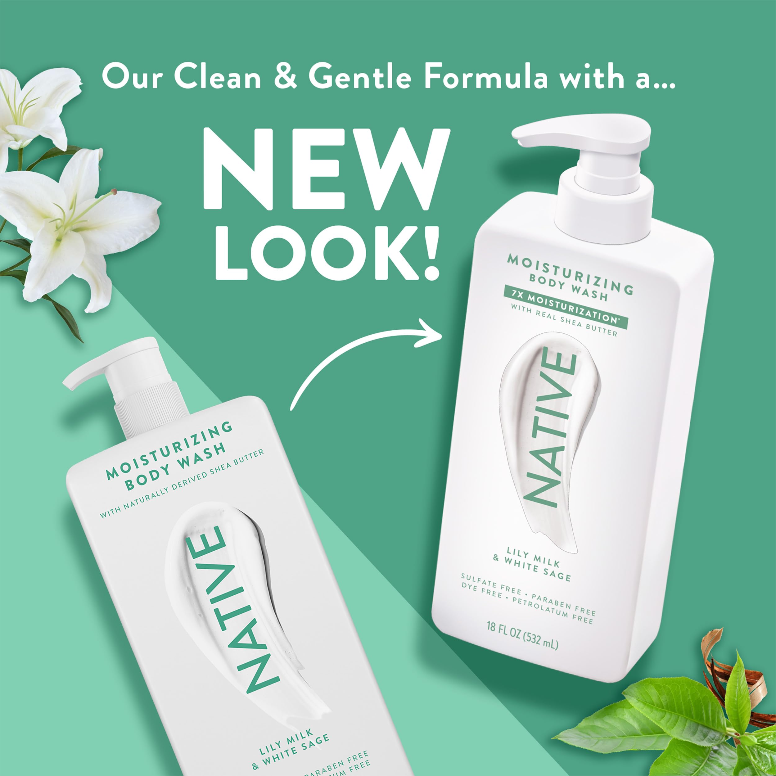 Native Lily Milk & White Sage Body Wash – 24-Hour Moisturizing, Sulfate & Dye Free, 18 oz