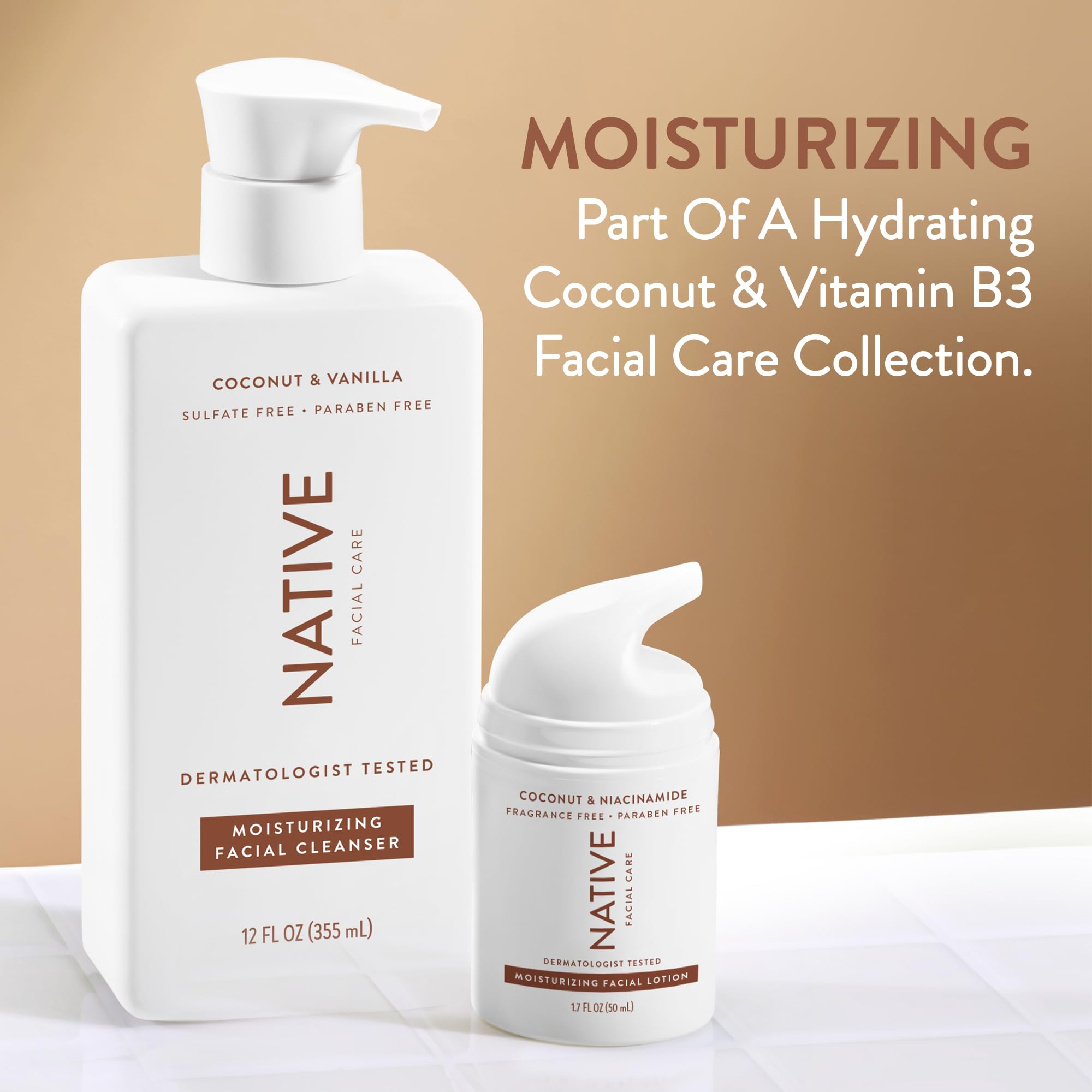 Native Moisturizing Daily Facial Moisturizer with Vitamin B3 & Coconut — Lightweight, Non-Greasy Hydration | 1.7 fl oz