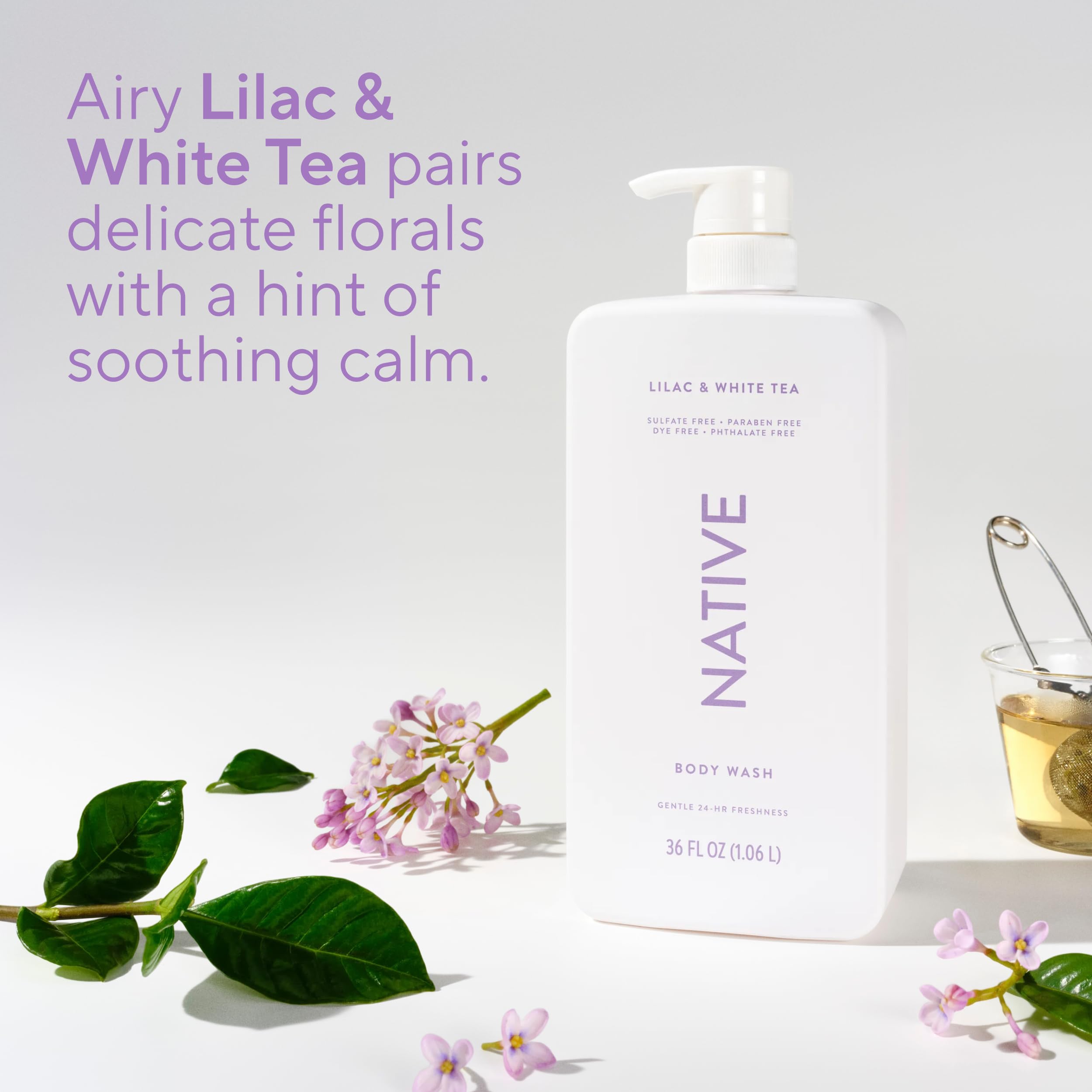Native Sulfate-Free Body Wash Lilac & White Tea, 36 oz | Plant-Based, Gentle Cleanser