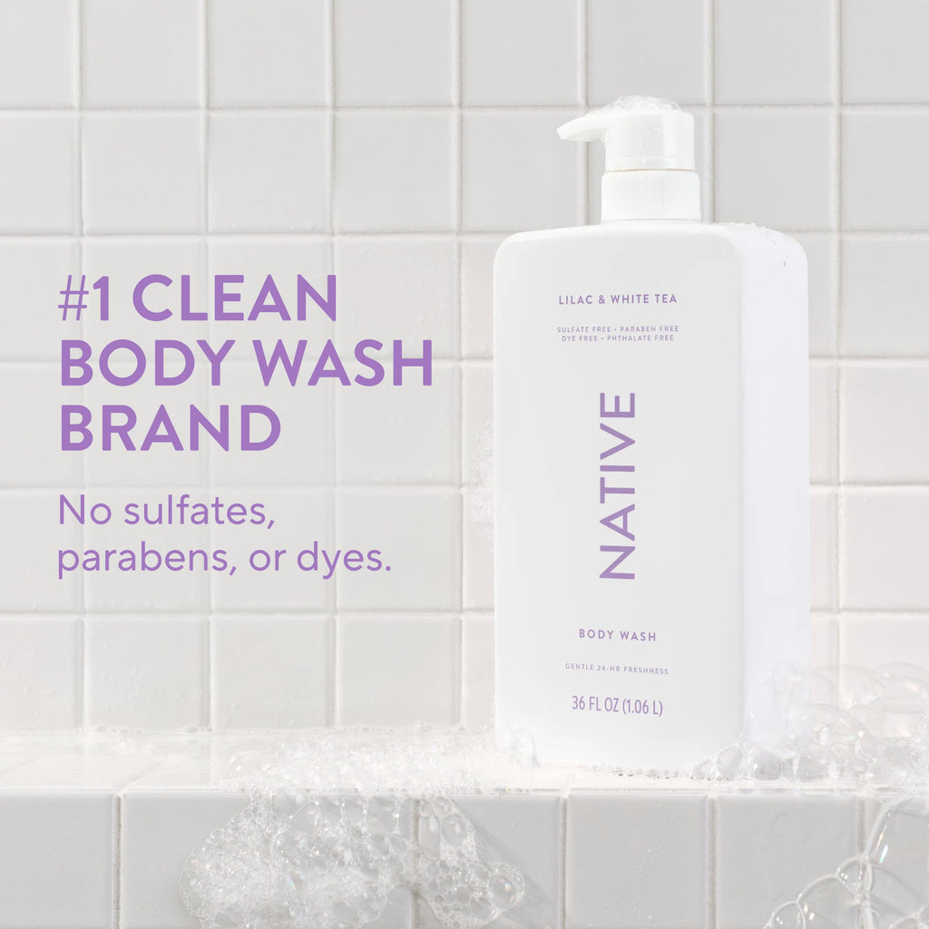 Native Sulfate-Free Body Wash Lilac & White Tea, 36 oz | Plant-Based, Gentle Cleanser