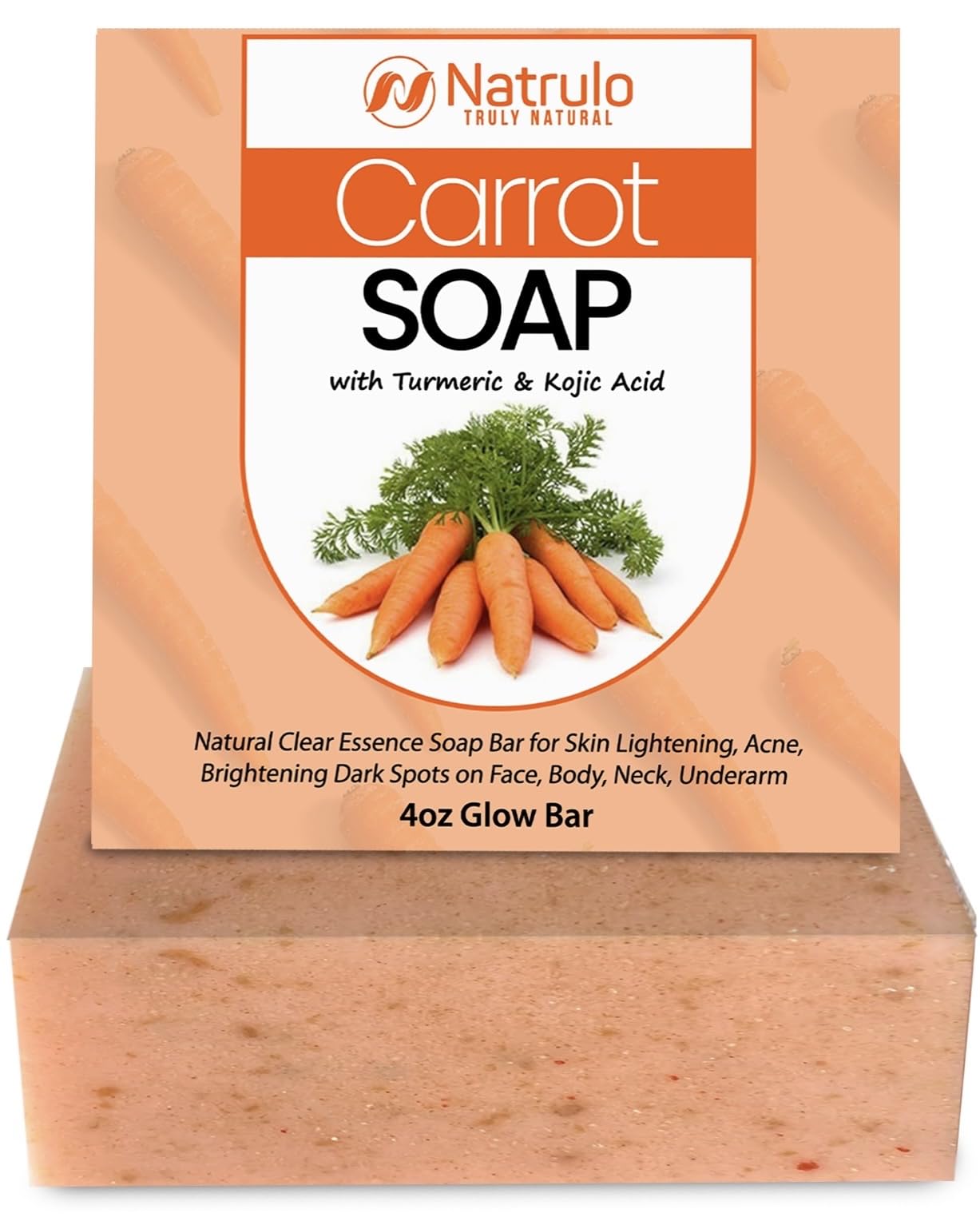 Natrulo Carrot Soap for Skin Brightening – Kojic Acid Glow Bar Made in USA