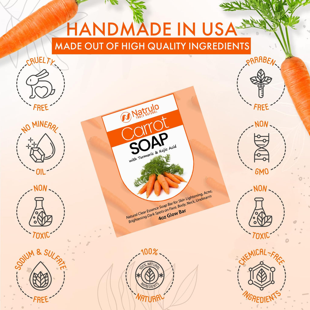 Natrulo Carrot Soap for Skin Brightening – Kojic Acid Glow Bar Made in USA