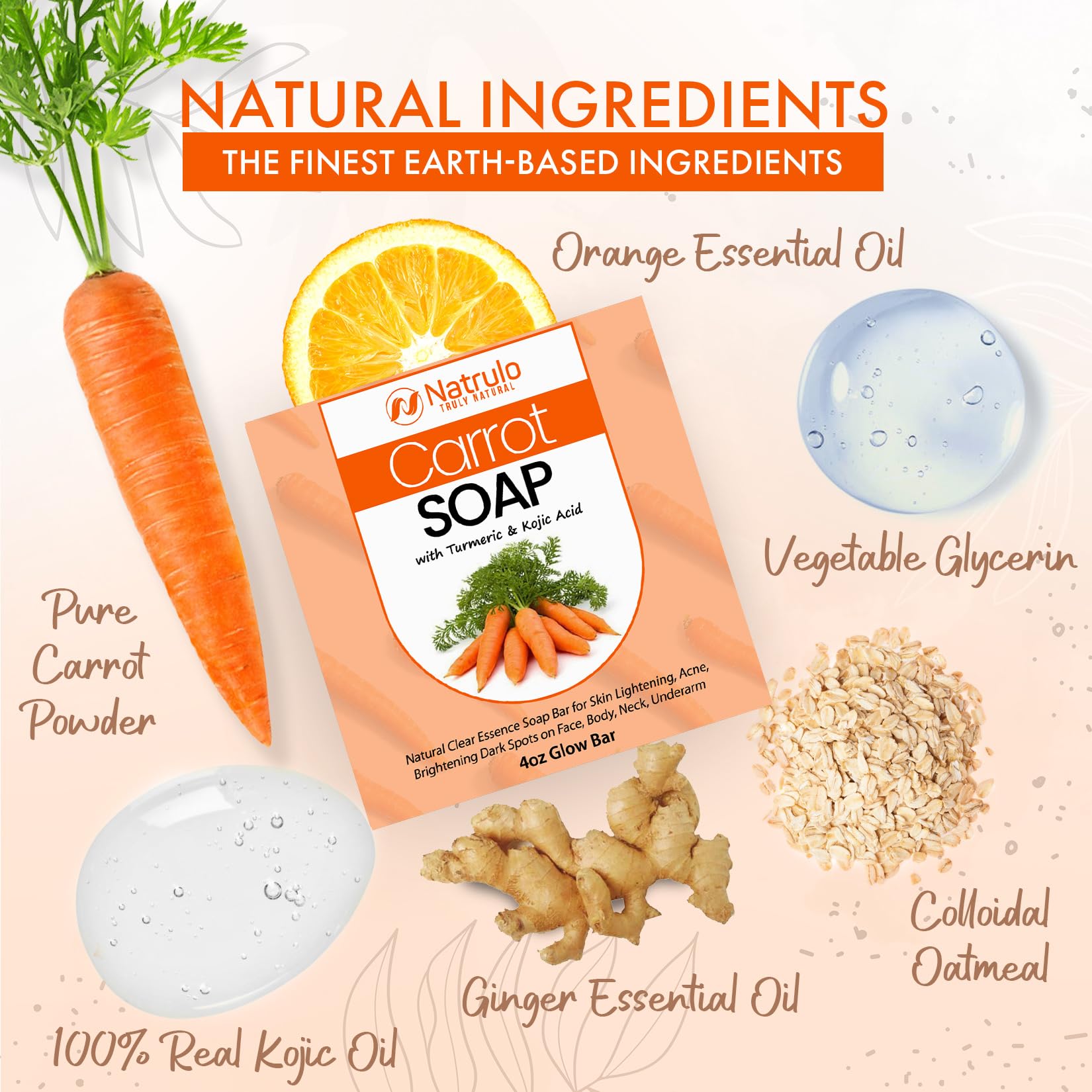 Natrulo Carrot Soap for Skin Brightening – Kojic Acid Glow Bar Made in USA