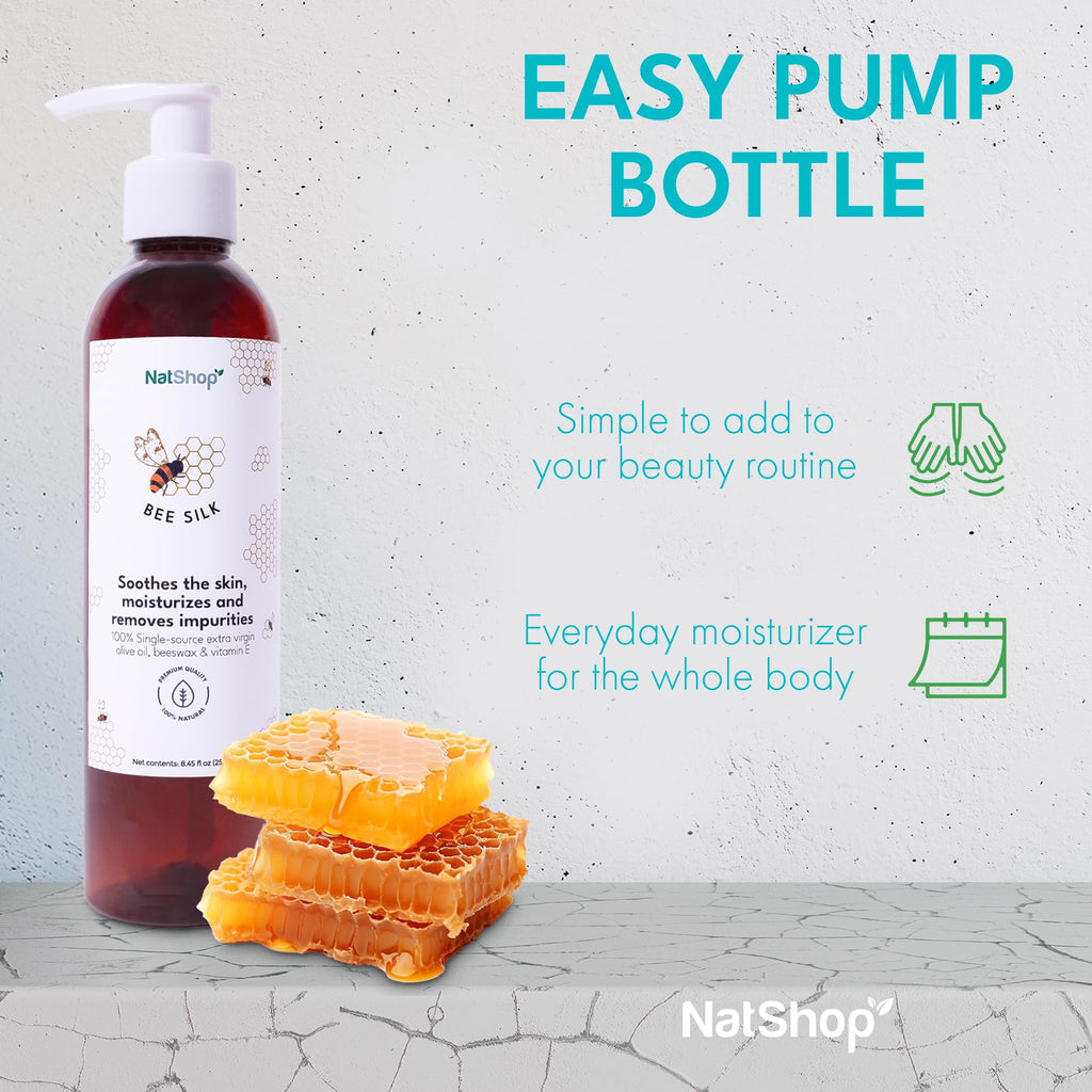 NatShop Bee Silk Body Lotion with Olive Oil, Beeswax & Vitamin E | 8.8oz Pump