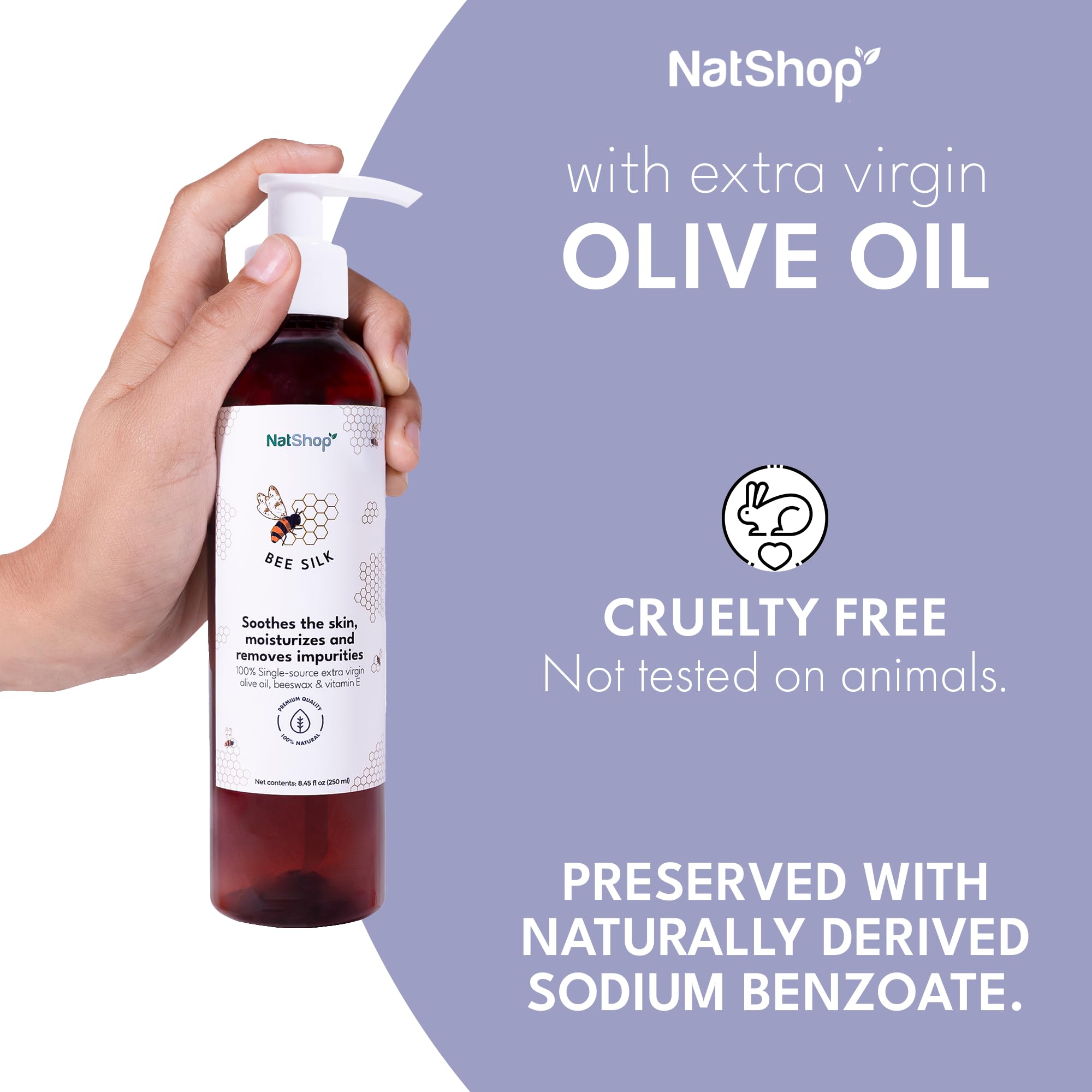 NatShop Bee Silk Body Lotion with Olive Oil, Beeswax & Vitamin E | 8.8oz Pump