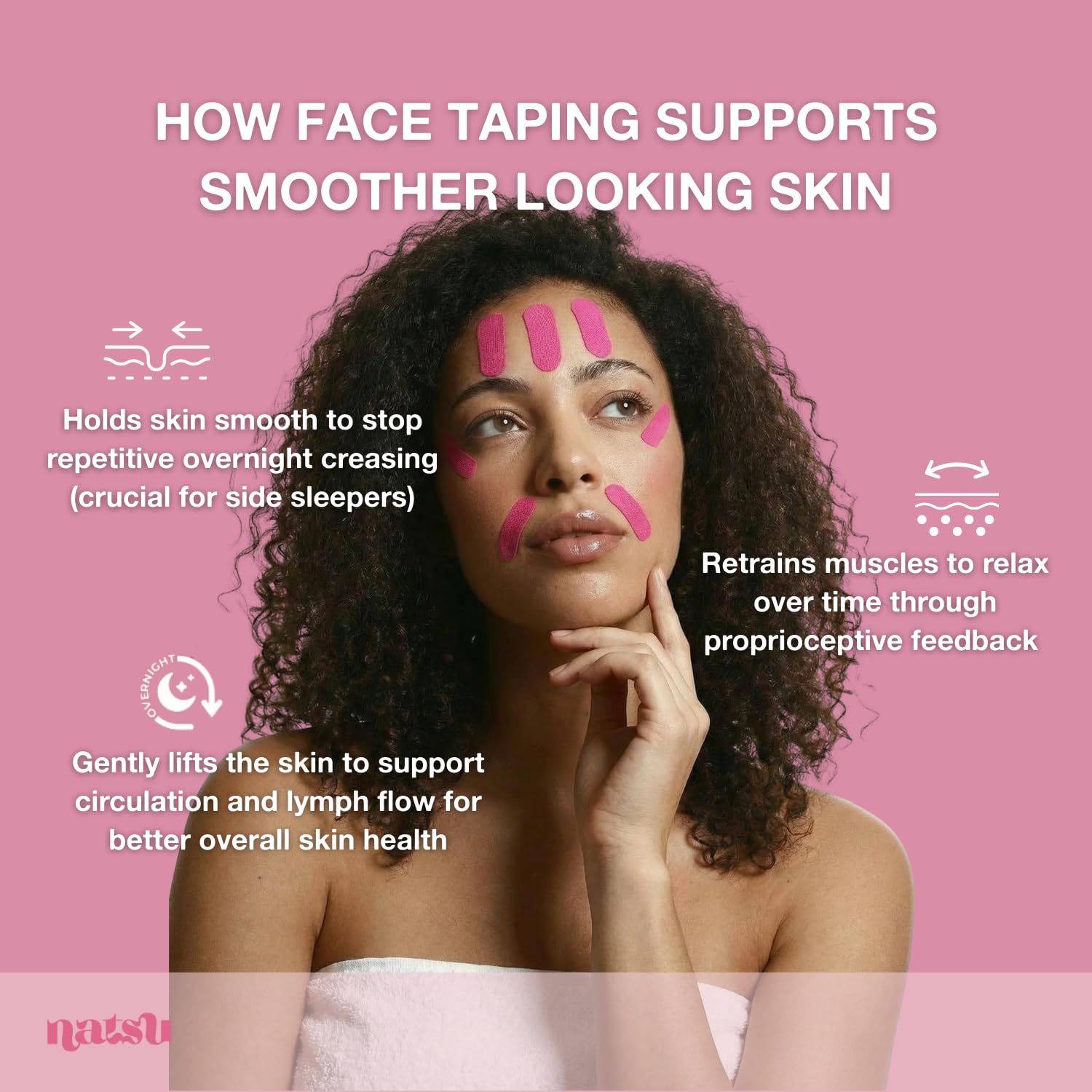 Natsu Overnight Anti-Wrinkle Patches for Women | Skin-Safe Latex-Free Kinesiology Tape in 2 Sizes