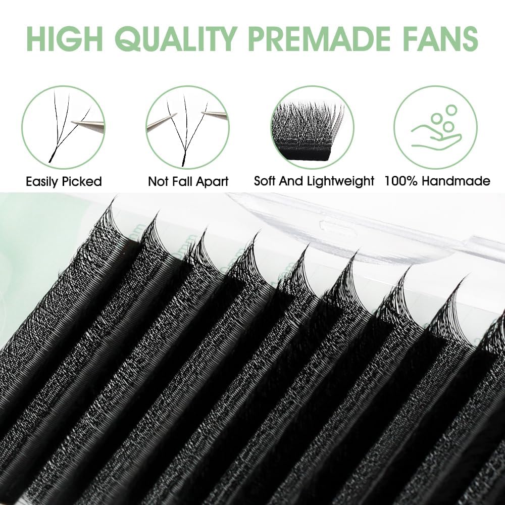 NATUHANA Eyelash Extensions 0.07 L Curl 8-12mm W Shaped Clover | Easy Fan Premade Lashes for Lash Techs
