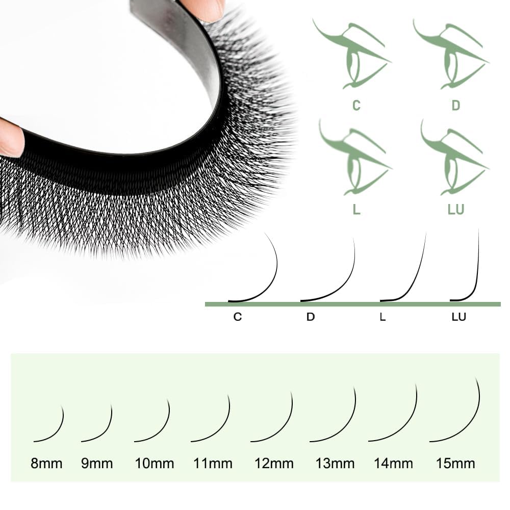 NATUHANA Eyelash Extensions 0.07 L Curl 8-12mm W Shaped Clover | Easy Fan Premade Lashes for Lash Techs