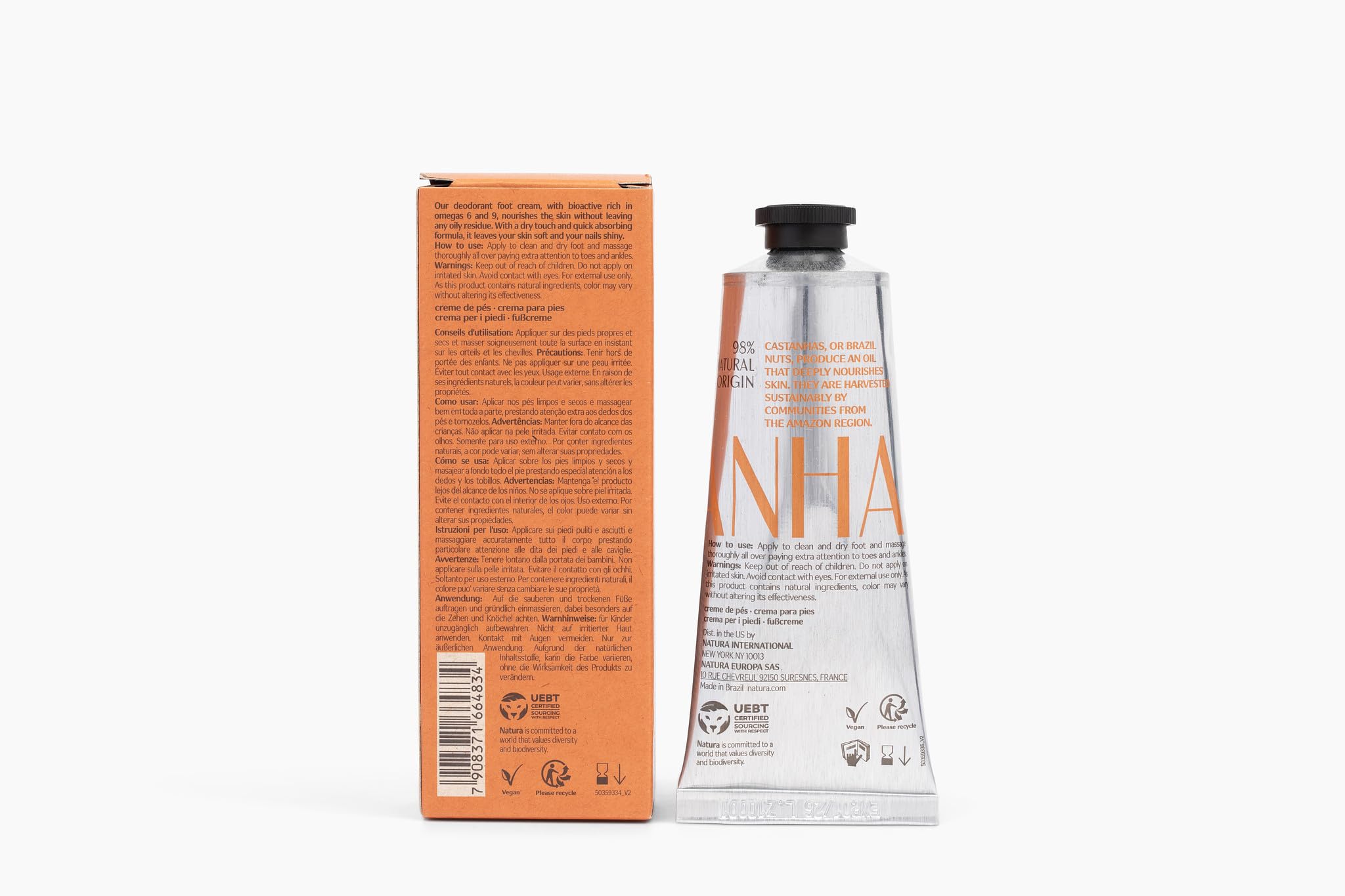 Natura Brazil Nut Foot Cream – Nourishing, Fast-Absorbing Moisturizer | Vegan & Cruelty-Free, 2.6 oz