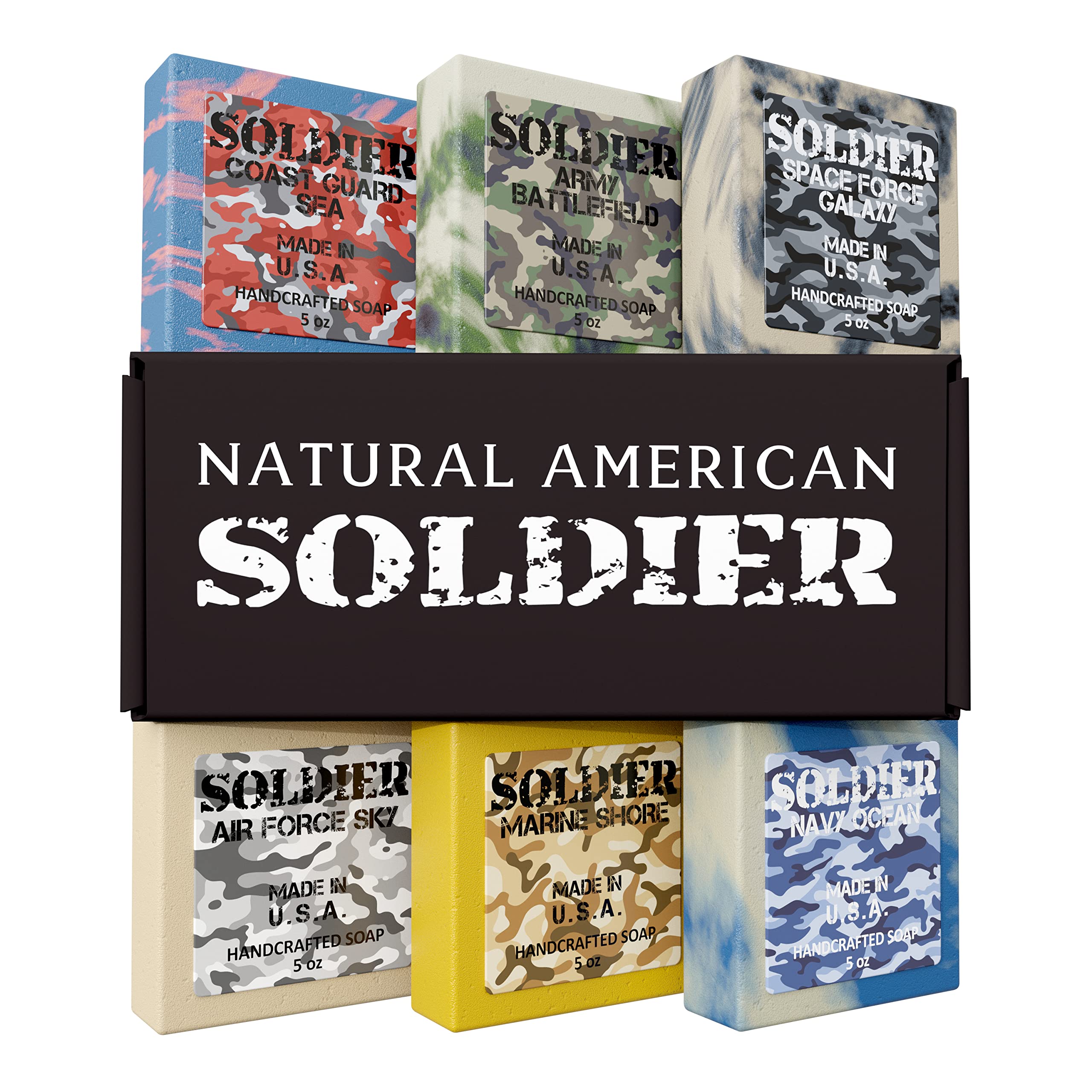 NATURAL AMERICAN SOLDIER Bar Soap – 6-Pack, 100% Natural for Men, Made in USA