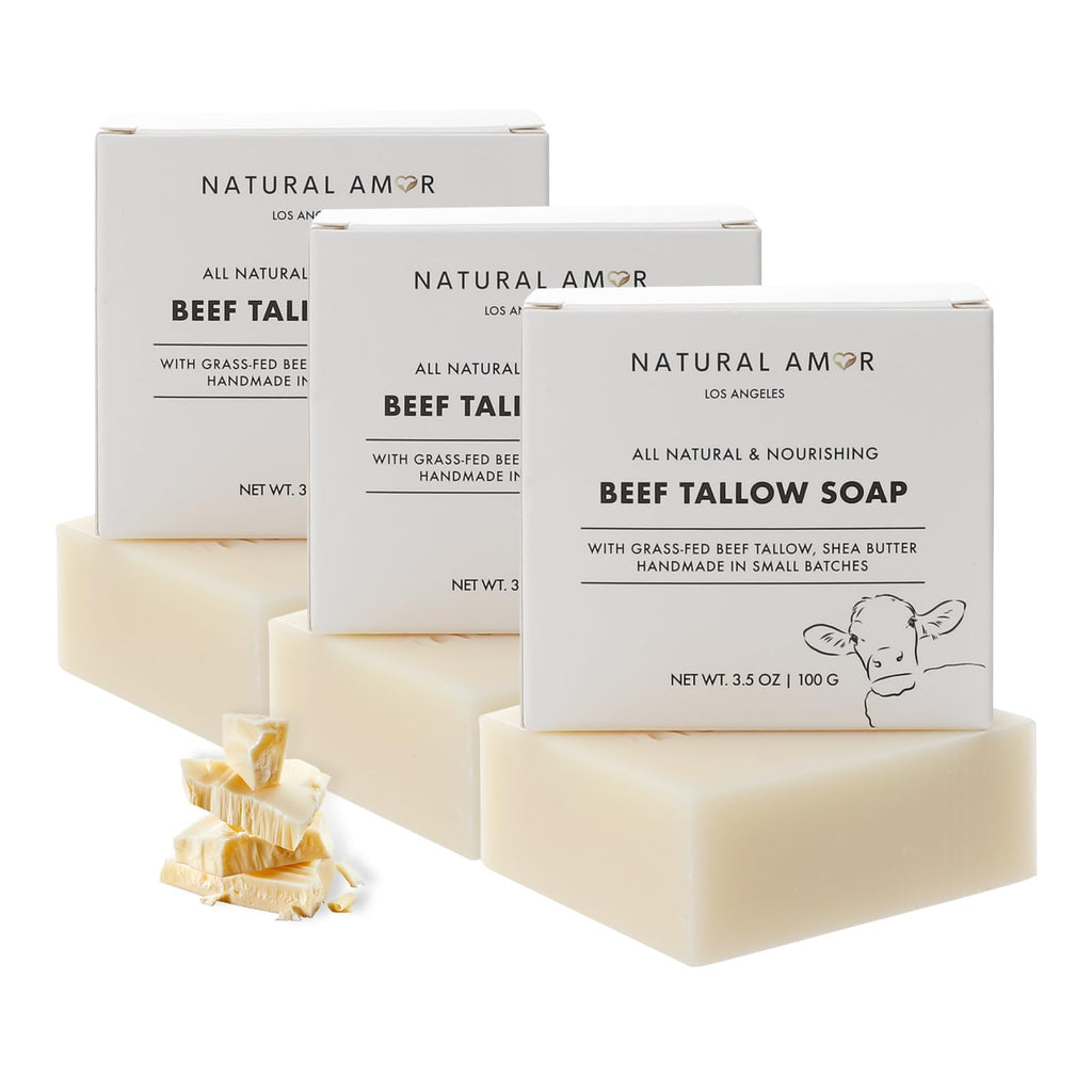 Natural Amor Beef Tallow Soap Bar 3-Pack – Fragrance-Free, Handmade with Grass-Fed Tallow | NATURAL AMOR LOS ANGELES